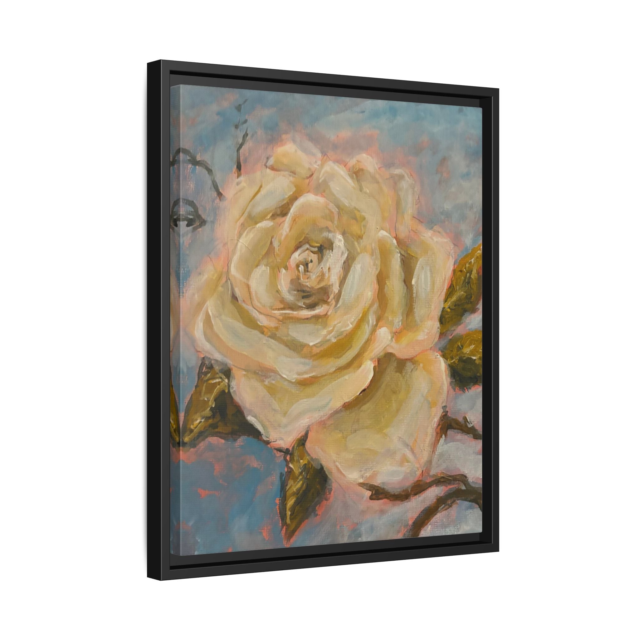Warm White Rose Framed Matte Canvas - Vintage Rose Floral Wall Art