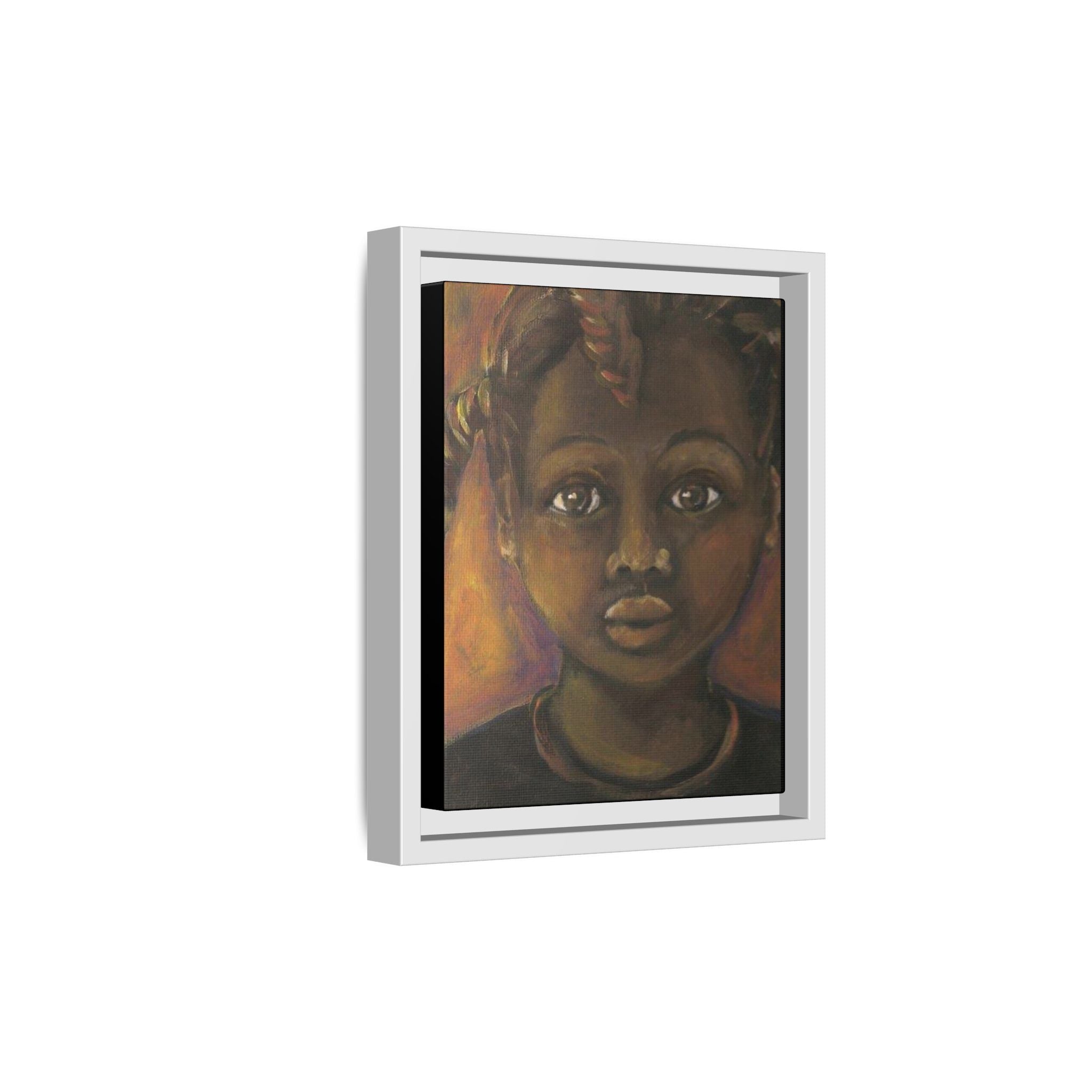 Framed Matte Canvas Portrait – African American Child Wall Art, Warm Earthtone Nursery Décor