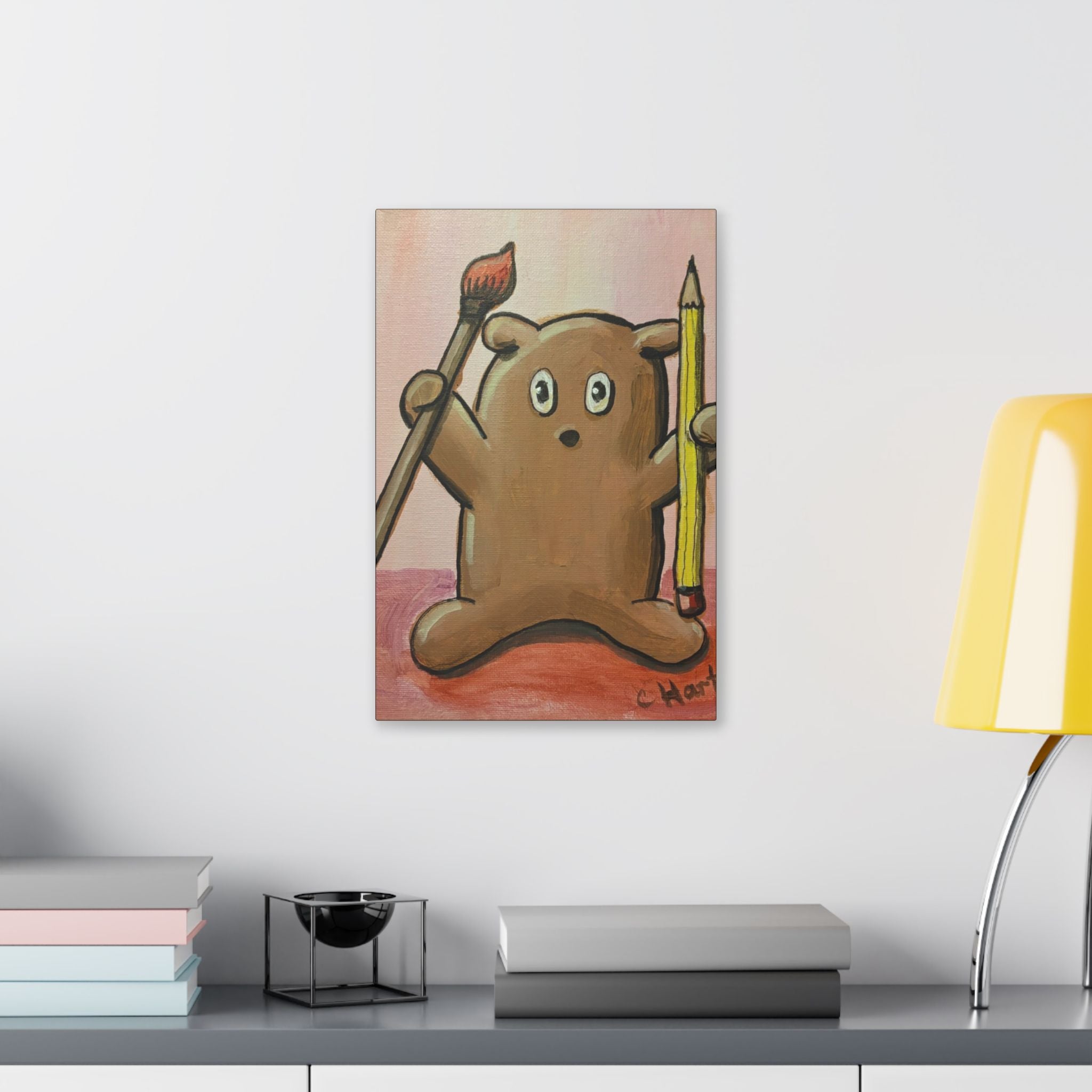 Cute Bear Artist Canvas Print — Whimsical Kids Room Wall Art