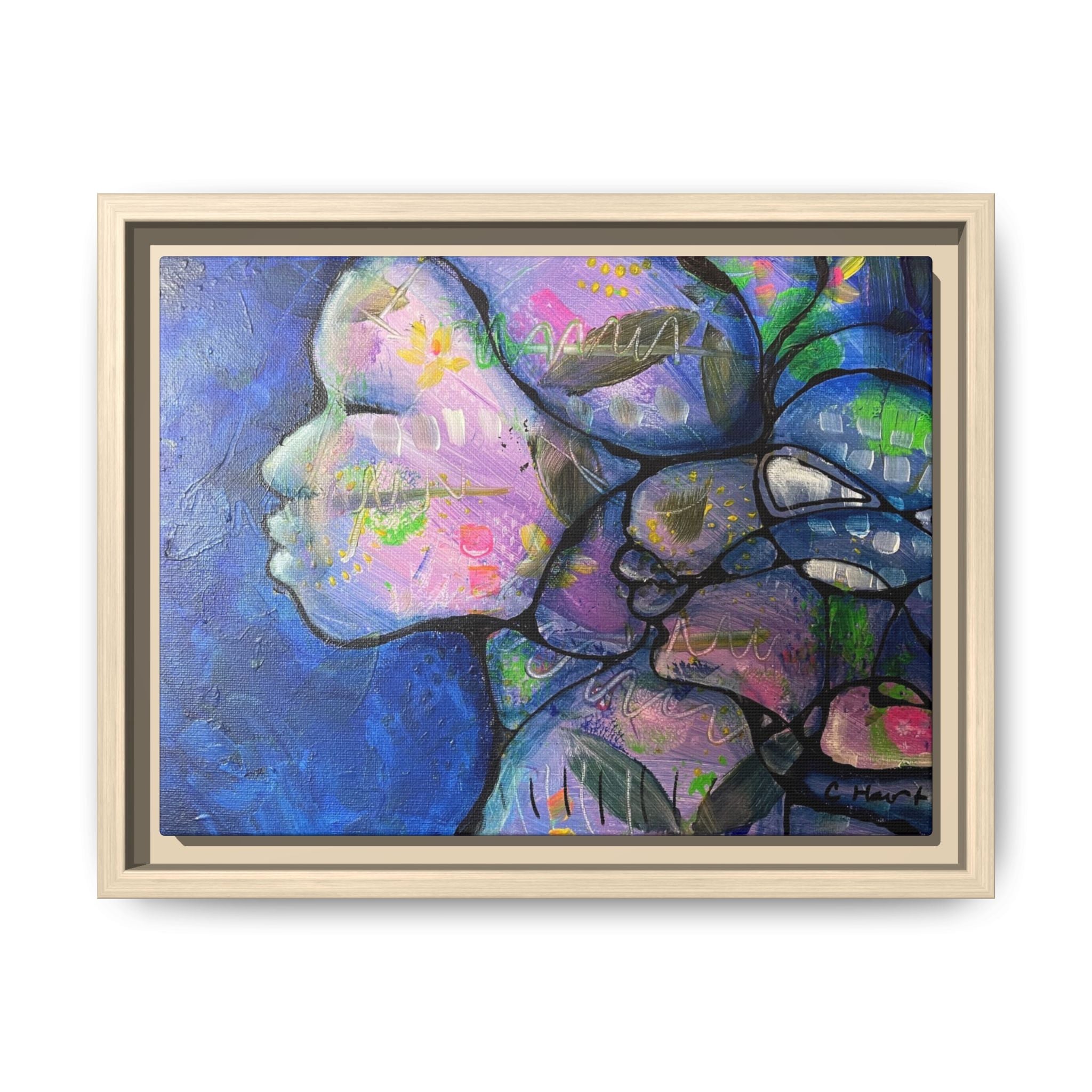Abstract Woman Framed Matte Canvas Art — Colorful Abstract Profile Portrait
