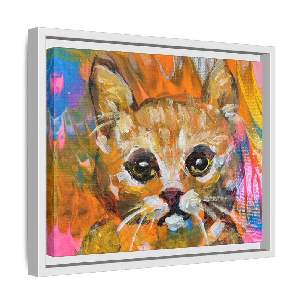Framed Matte Canvas: Colorful Abstract Ginger Cat Wall Art