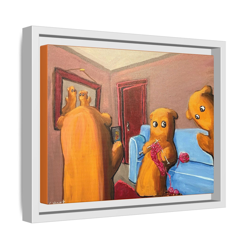 Whimsical Bear Family Framed Canvas Art — Matte Multi-Color Wall Decor