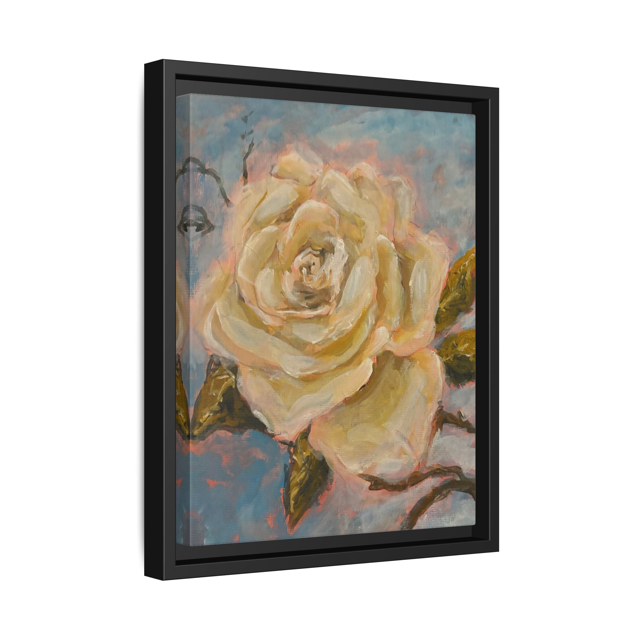Warm White Rose Framed Matte Canvas - Vintage Rose Floral Wall Art