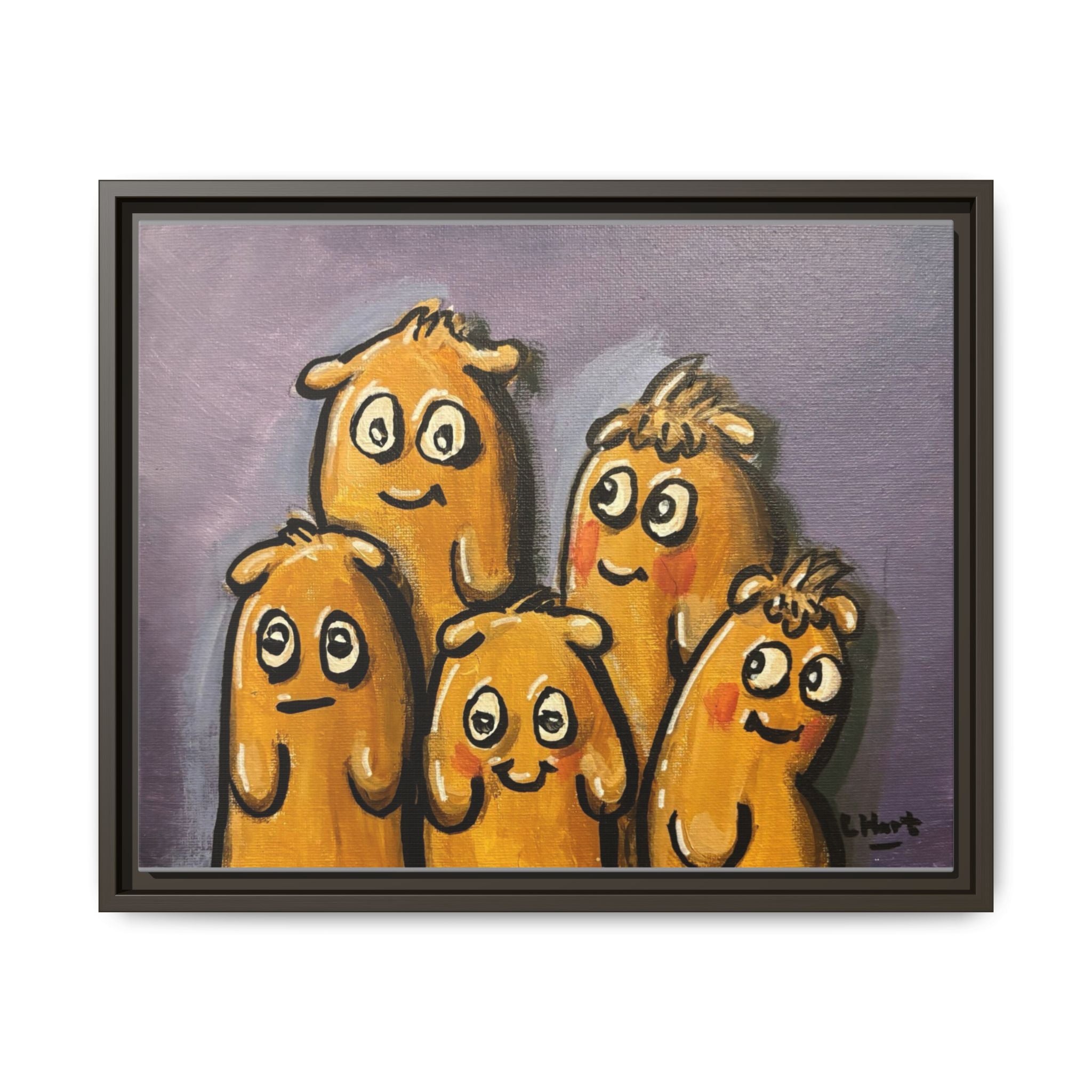 Whimsical Family Monsters Matte Canvas Framed Wall Art