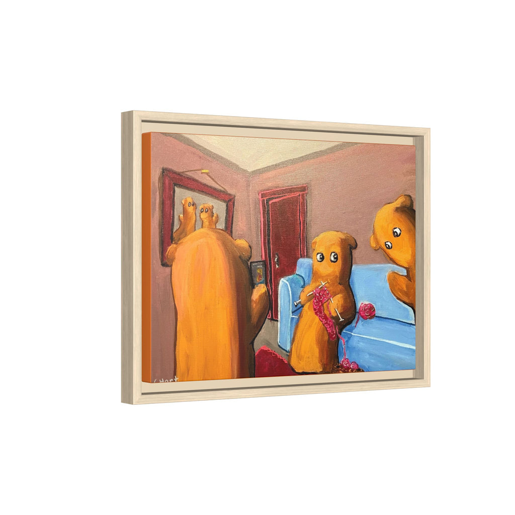 Whimsical Bear Family Framed Canvas Art — Matte Multi-Color Wall Decor