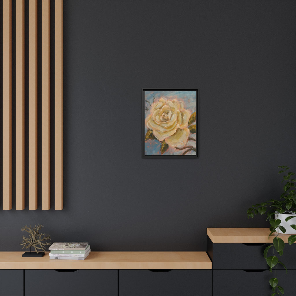 Warm White Rose Framed Matte Canvas - Vintage Rose Floral Wall Art