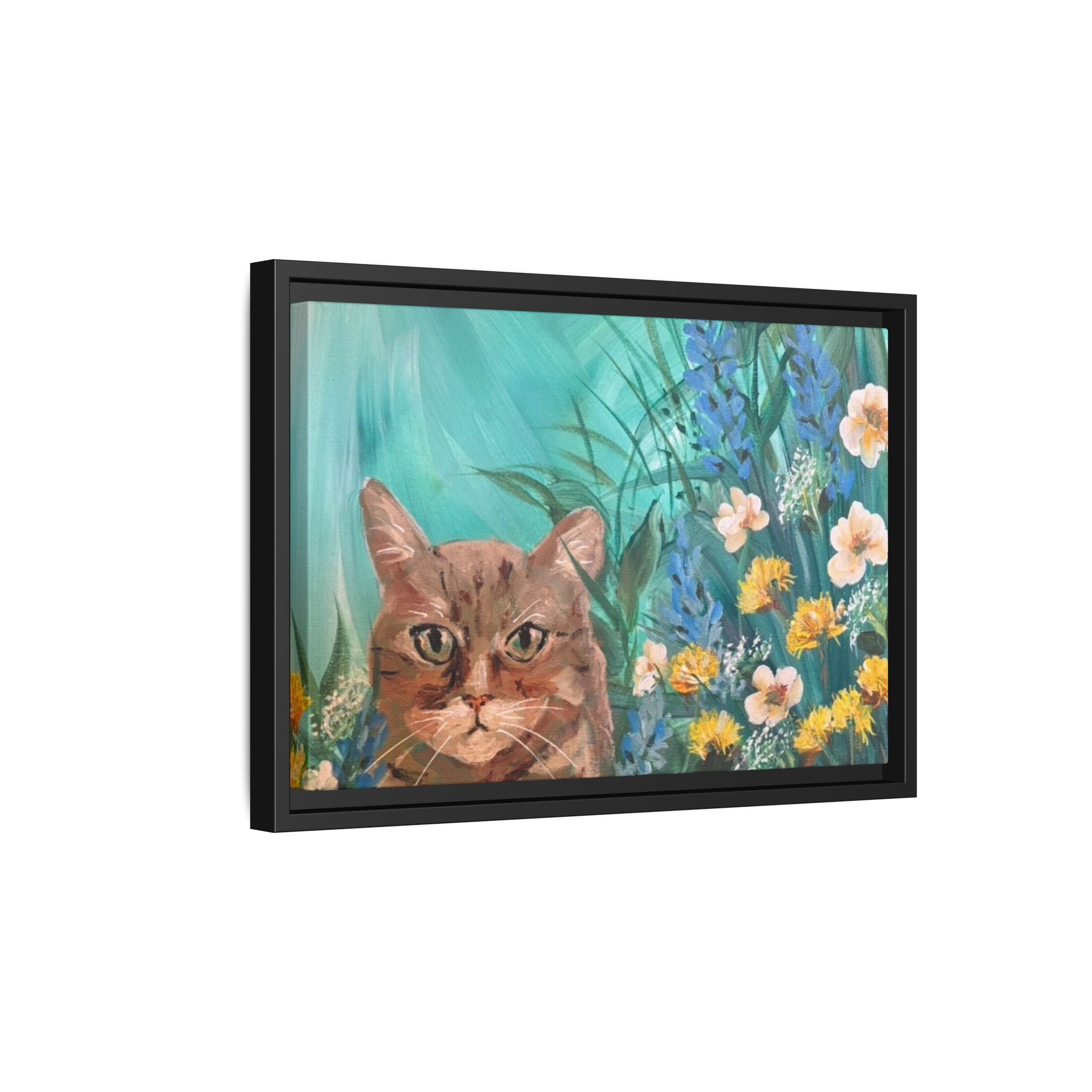 Framed Cat Portrait Canvas — Floral Wall Art