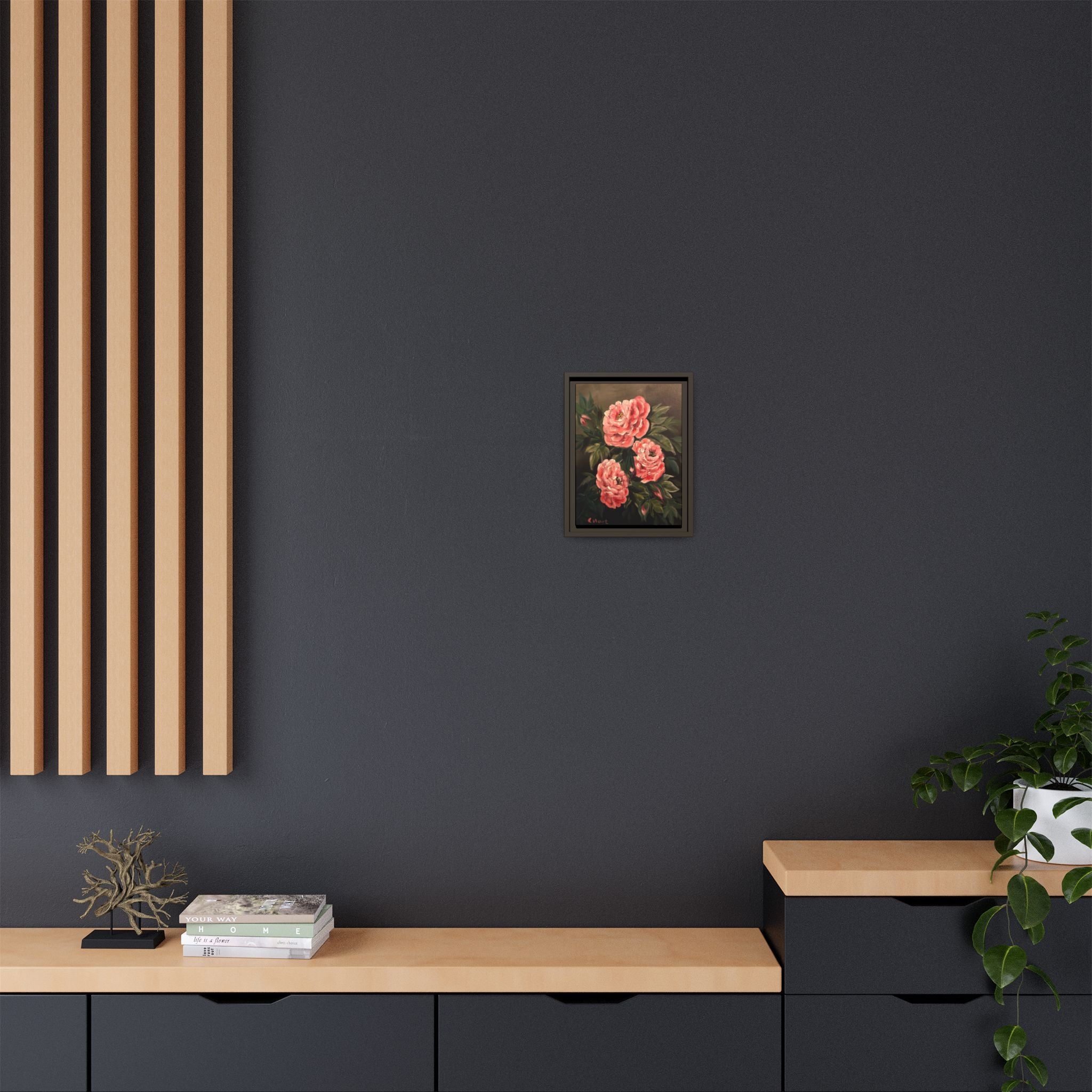 Framed Floral Canvas Art — Pink Peonies Matte Print