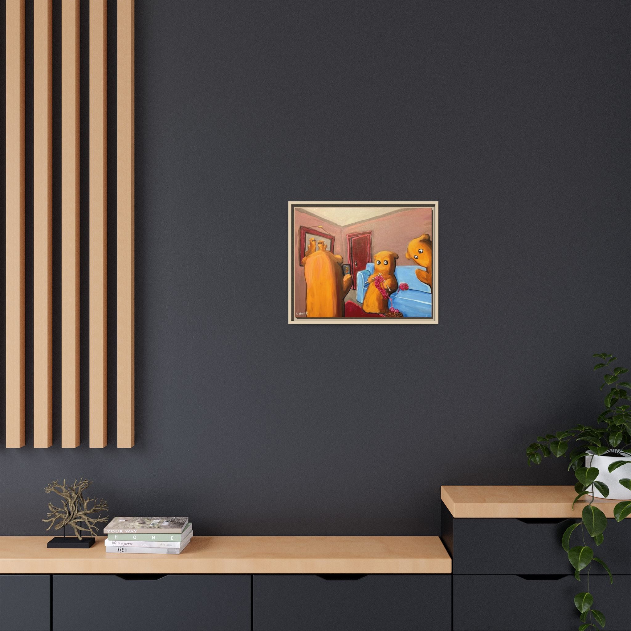 Whimsical Bear Family Framed Canvas Art — Matte Multi-Color Wall Decor