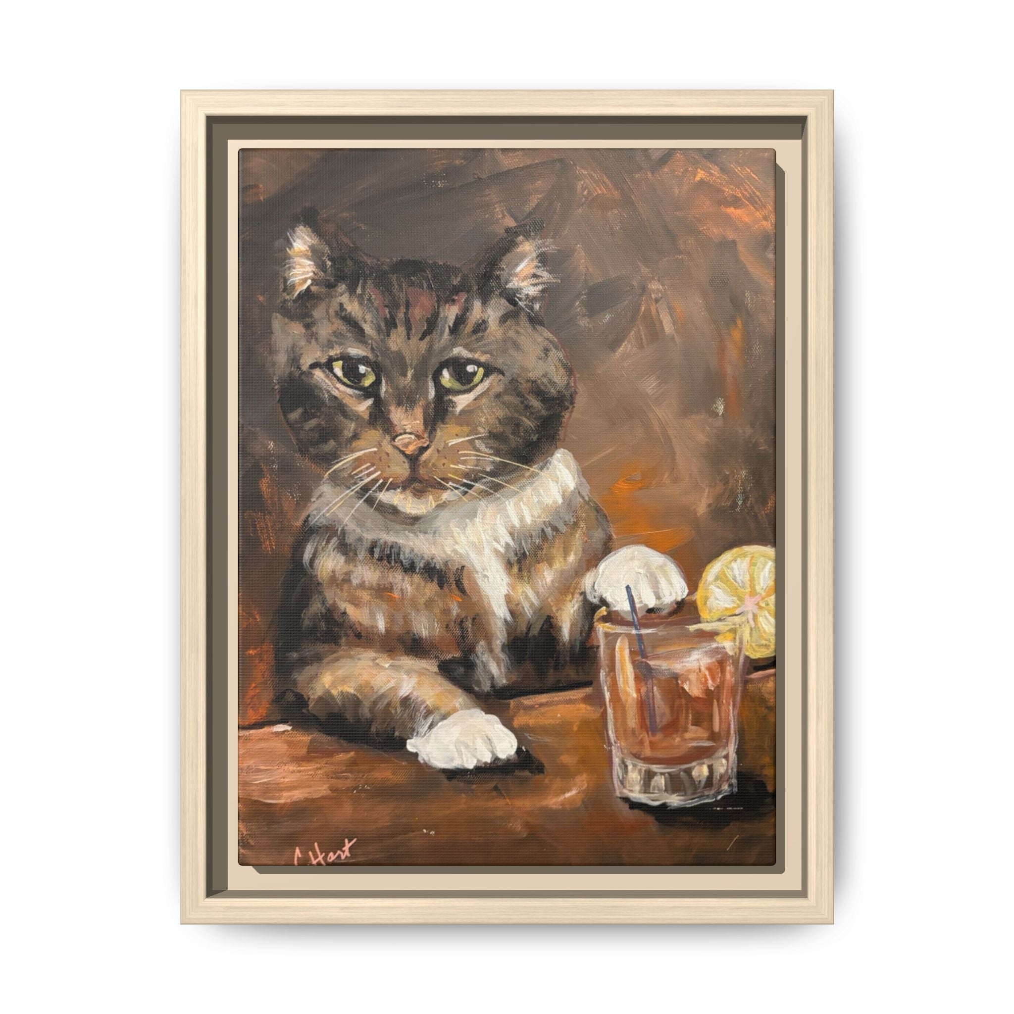 Tabby Cat With Drink - Matte Canvas Wall Art