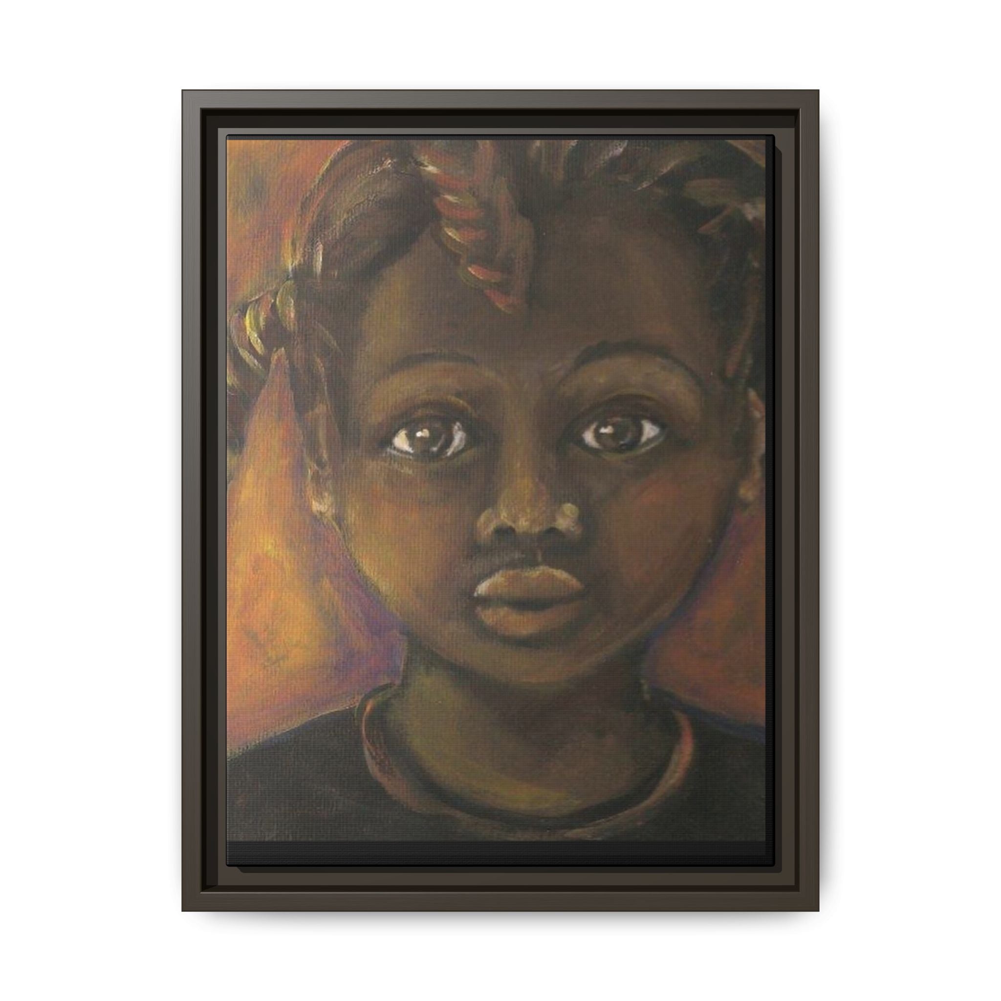 Framed Matte Canvas Portrait – African American Child Wall Art, Warm Earthtone Nursery Décor