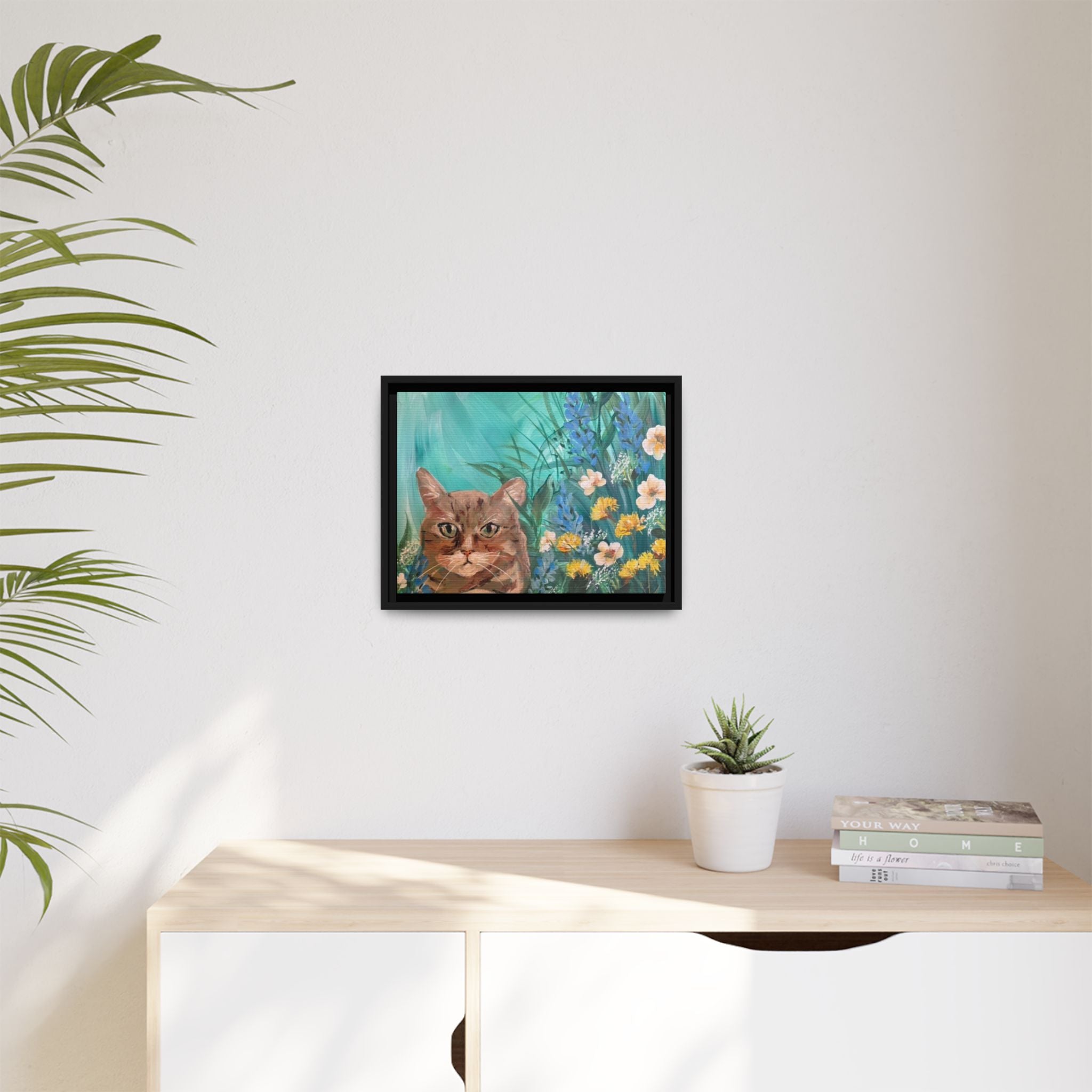 Framed Cat Portrait Canvas — Floral Wall Art