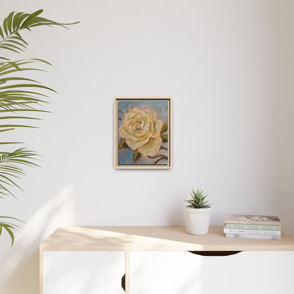 Warm White Rose Framed Matte Canvas - Vintage Rose Floral Wall Art