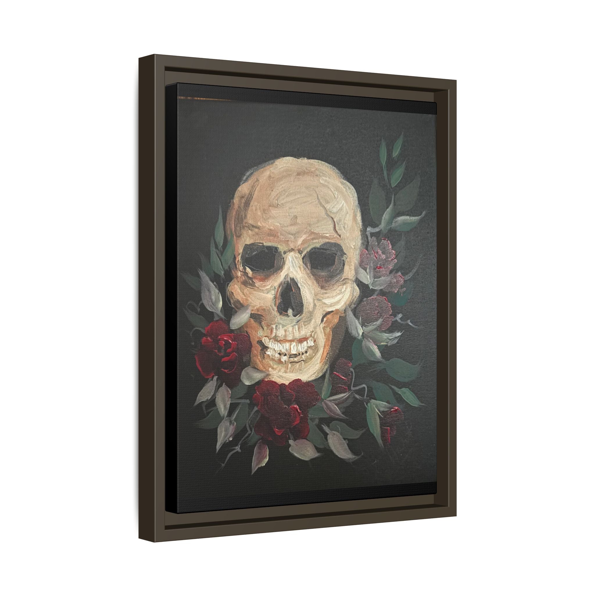 Framed Matte Canvas Skull & Roses Wall Art — Dark Gothic Home Decor