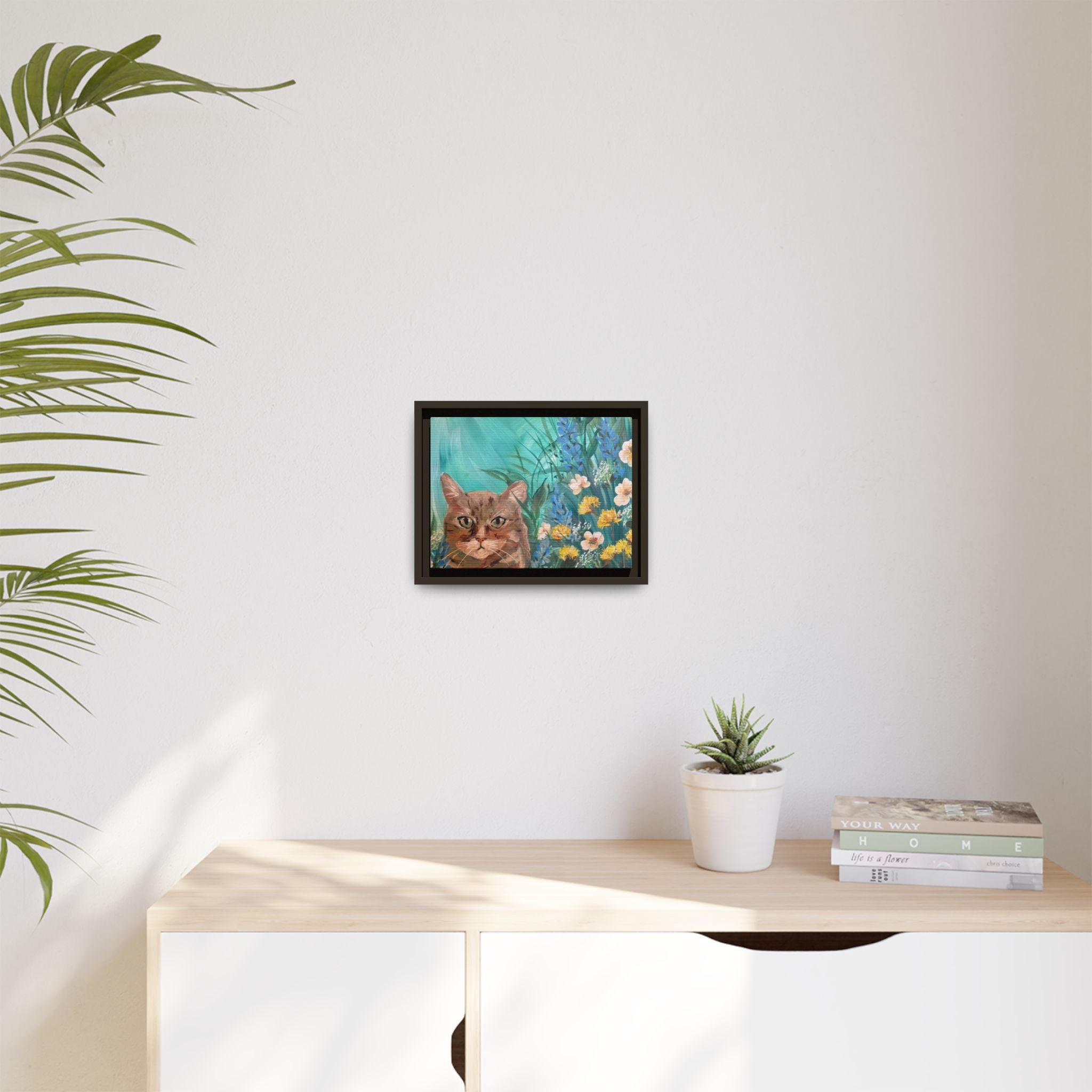 Framed Cat Portrait Canvas — Floral Wall Art