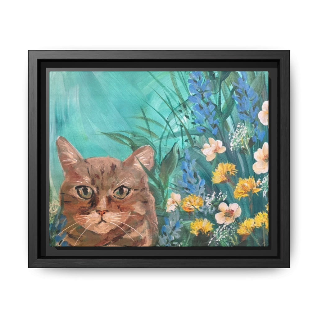Framed Cat Portrait Canvas — Floral Wall Art