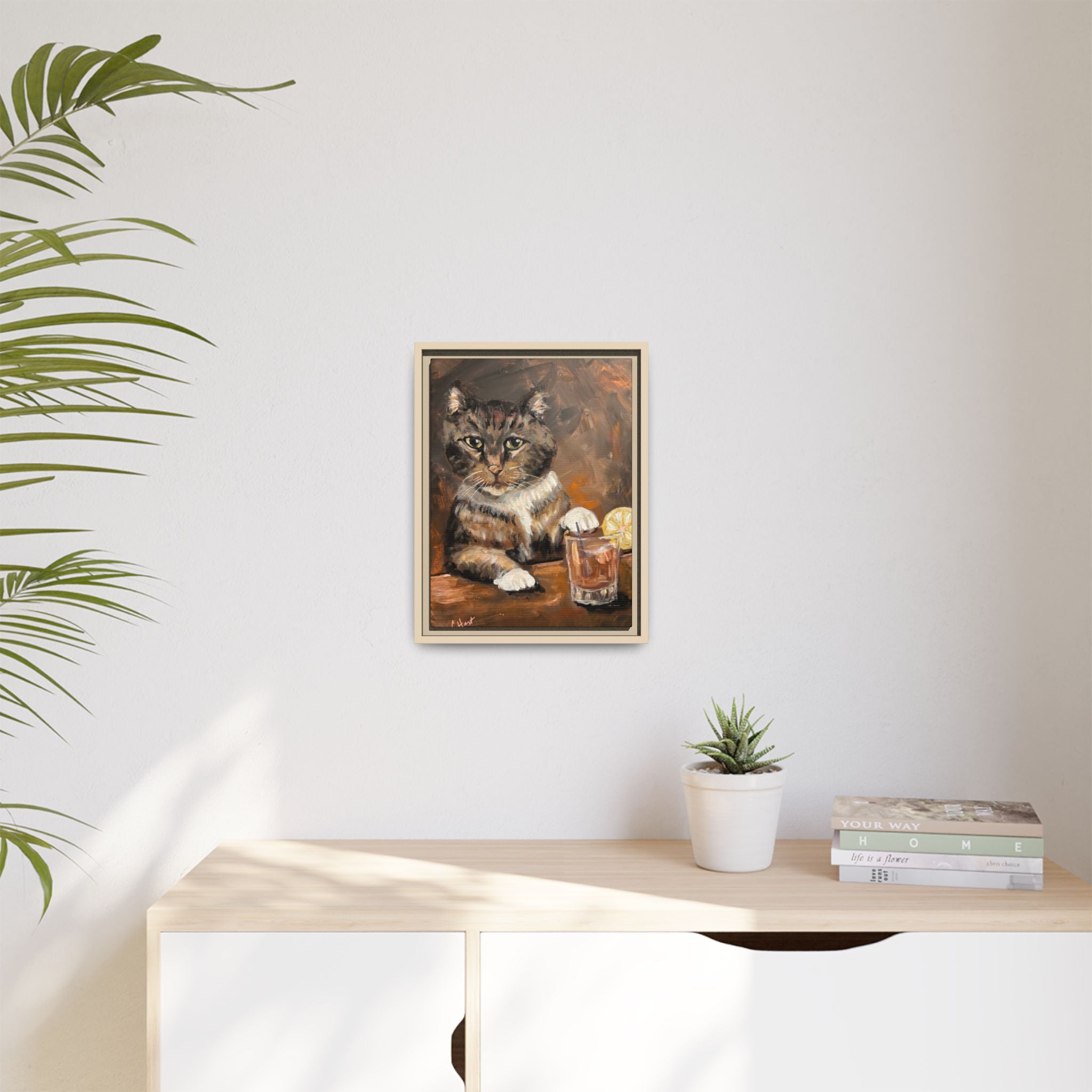 Tabby Cat With Drink - Matte Canvas Wall Art