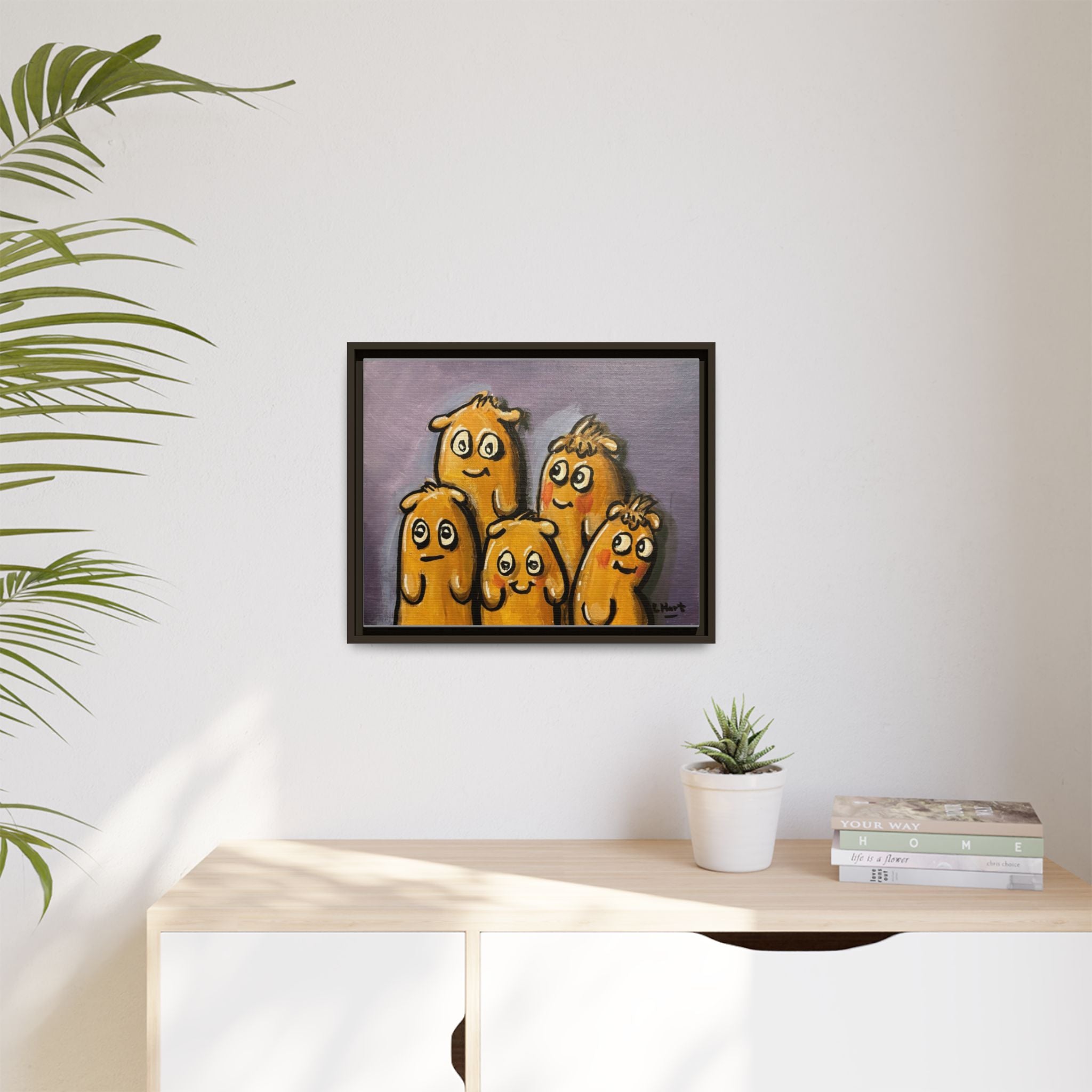 Whimsical Family Monsters Matte Canvas Framed Wall Art