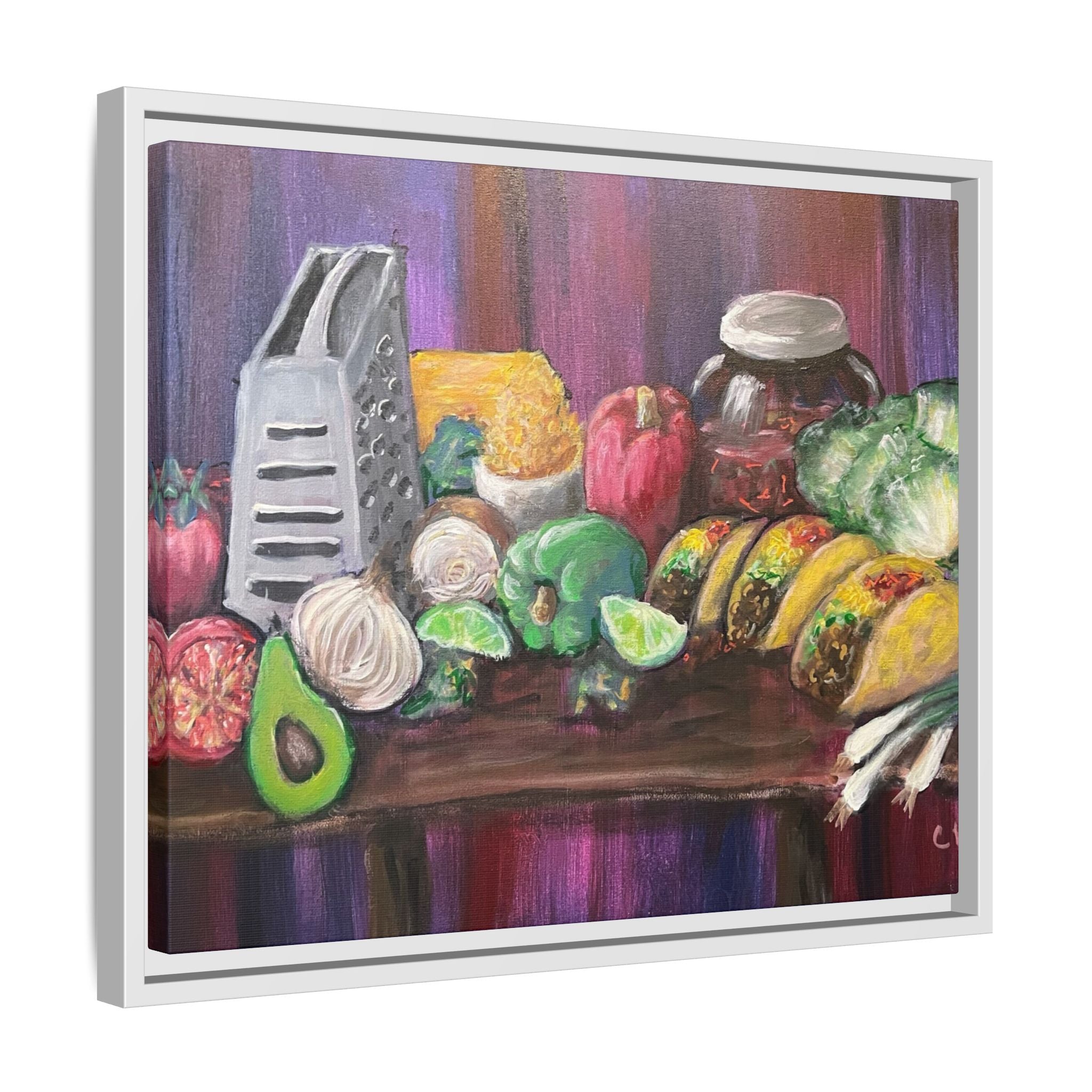 Taco Tuesday Framed Matte Canvas: Colorful Kitchen Still Life Painting