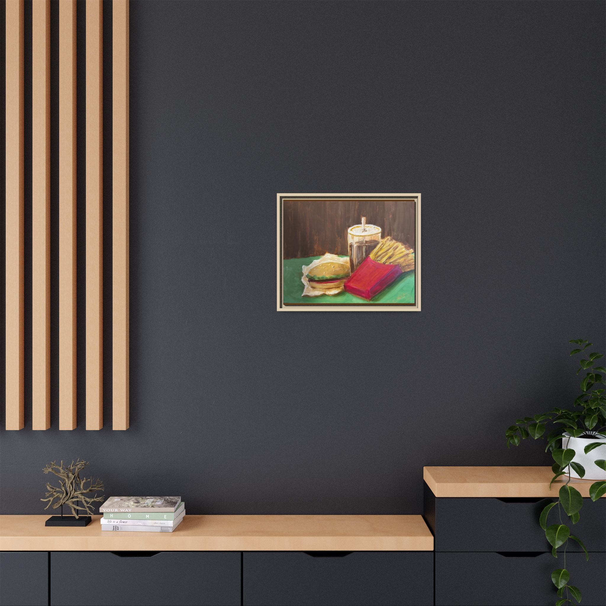 Burger and Fries Matte Canvas, Framed (Multi-color)