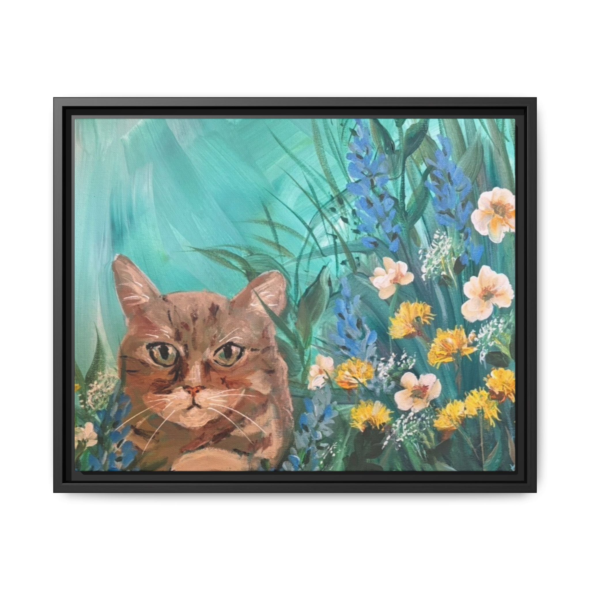 Framed Cat Portrait Canvas — Floral Wall Art