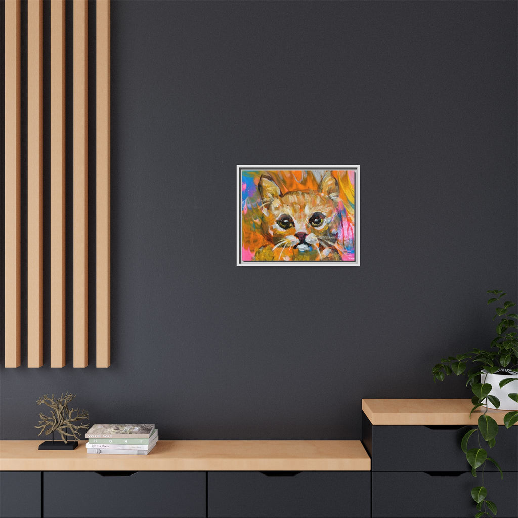 Framed Matte Canvas: Colorful Abstract Ginger Cat Wall Art