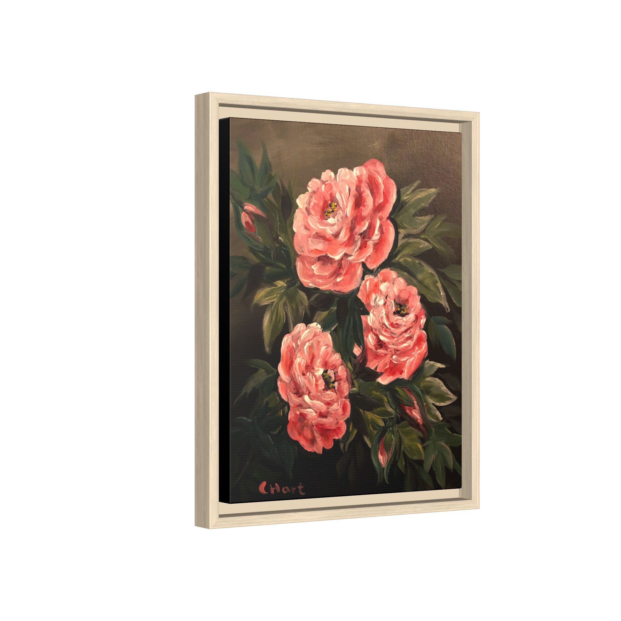 Framed Floral Canvas Art — Pink Peonies Matte Print