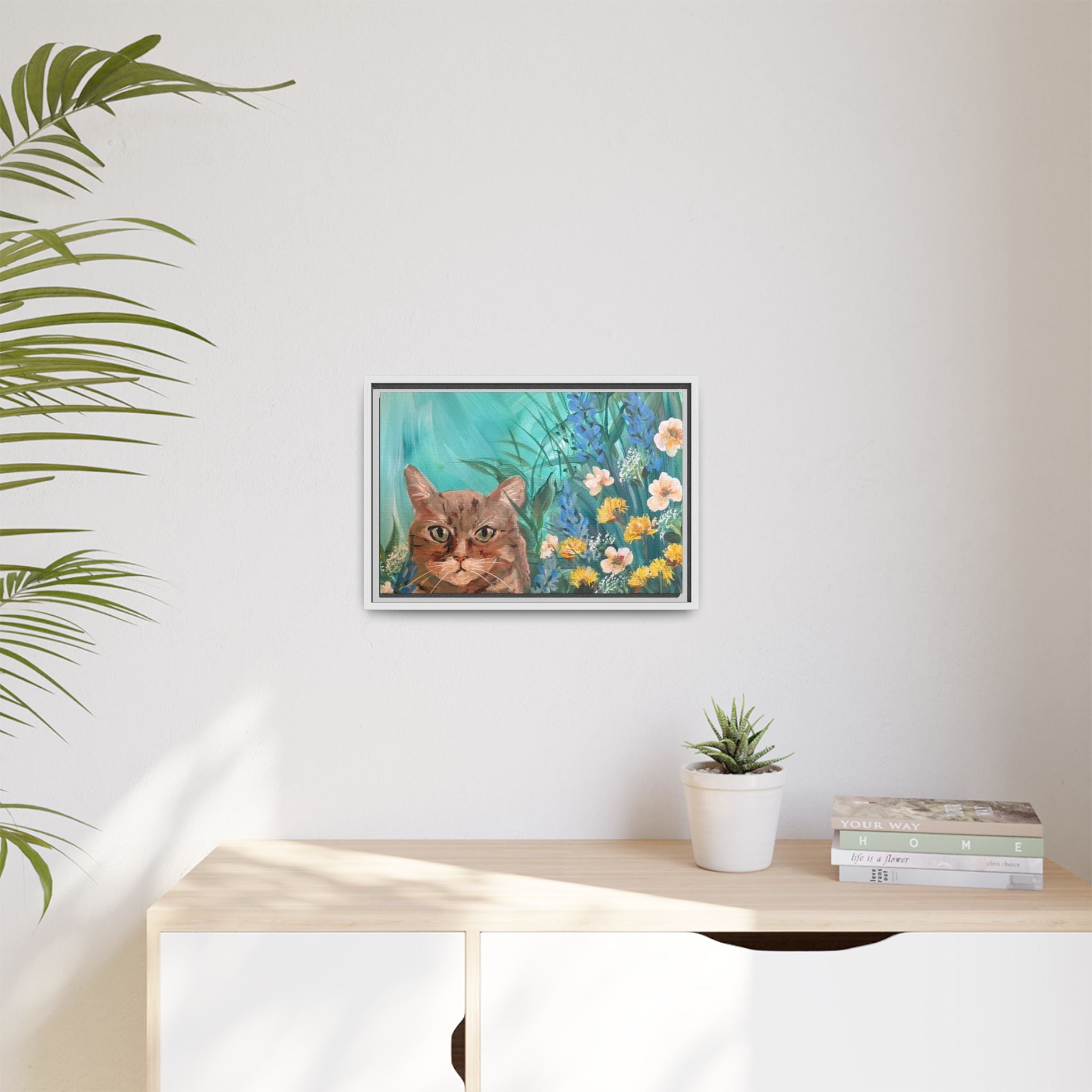Framed Cat Portrait Canvas — Floral Wall Art
