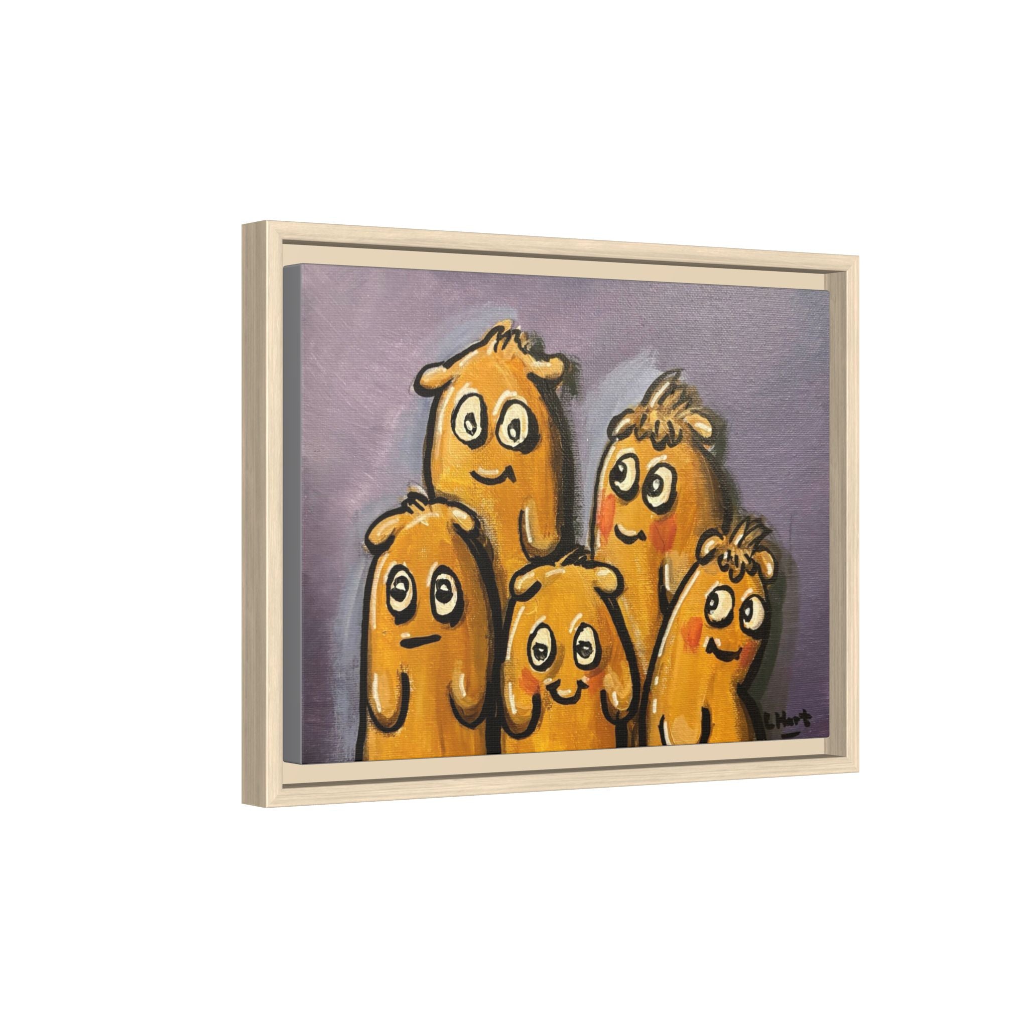 Whimsical Family Monsters Matte Canvas Framed Wall Art