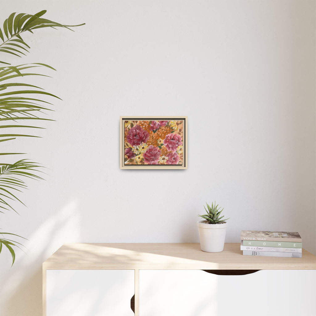 Warm Floral Framed Floral Canvas Print — Pink Peony & Daisies Wall Art