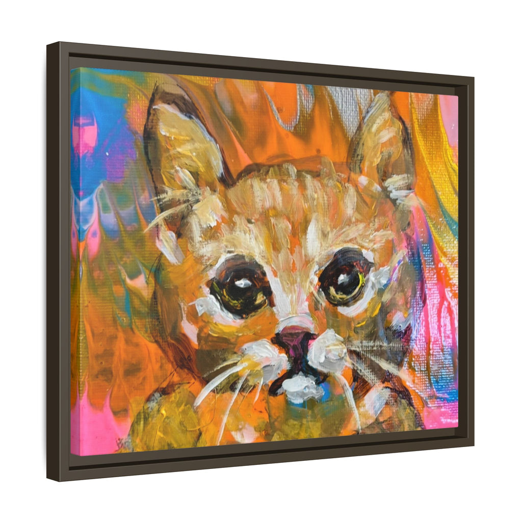 Framed Matte Canvas: Colorful Abstract Ginger Cat Wall Art