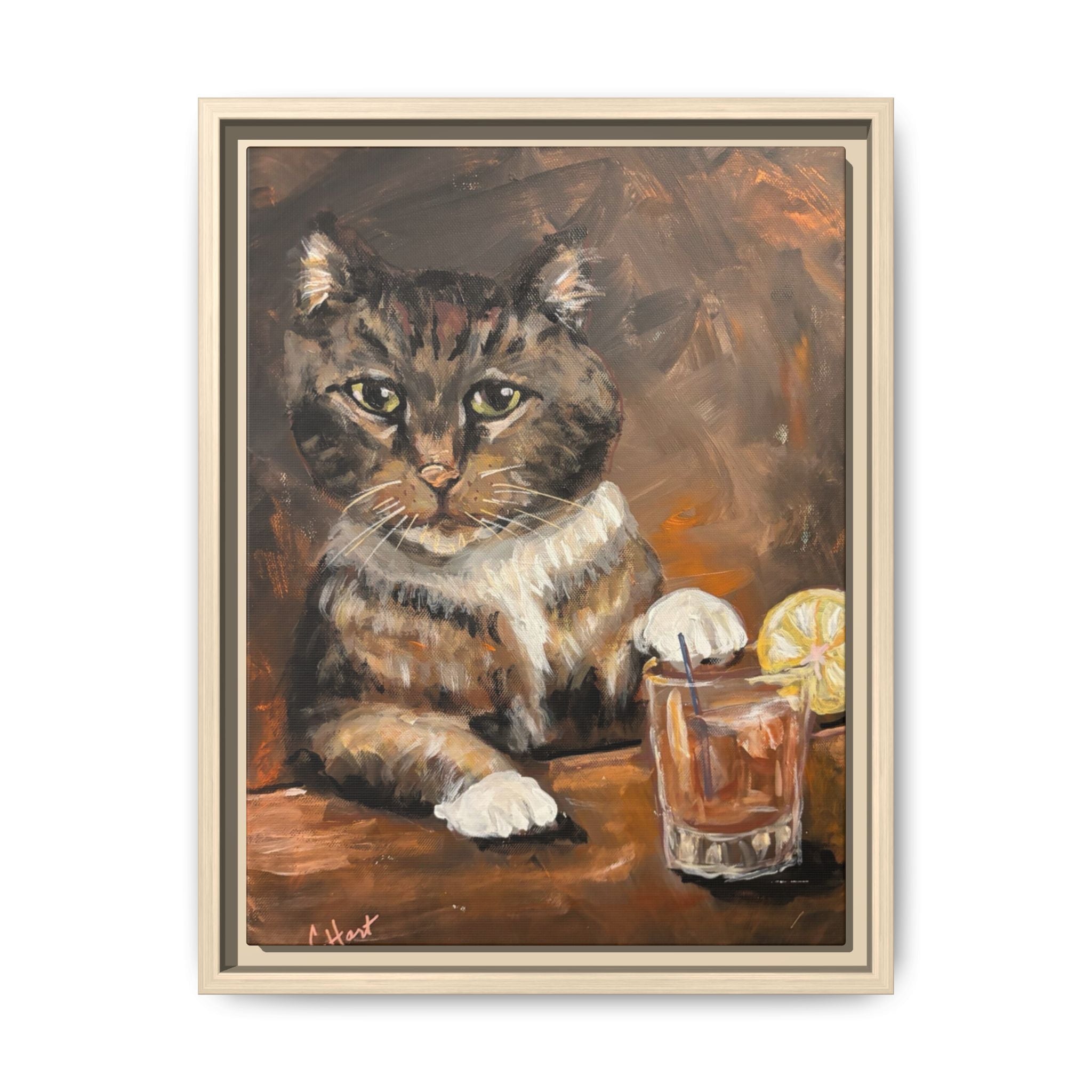 Tabby Cat With Drink - Matte Canvas Wall Art