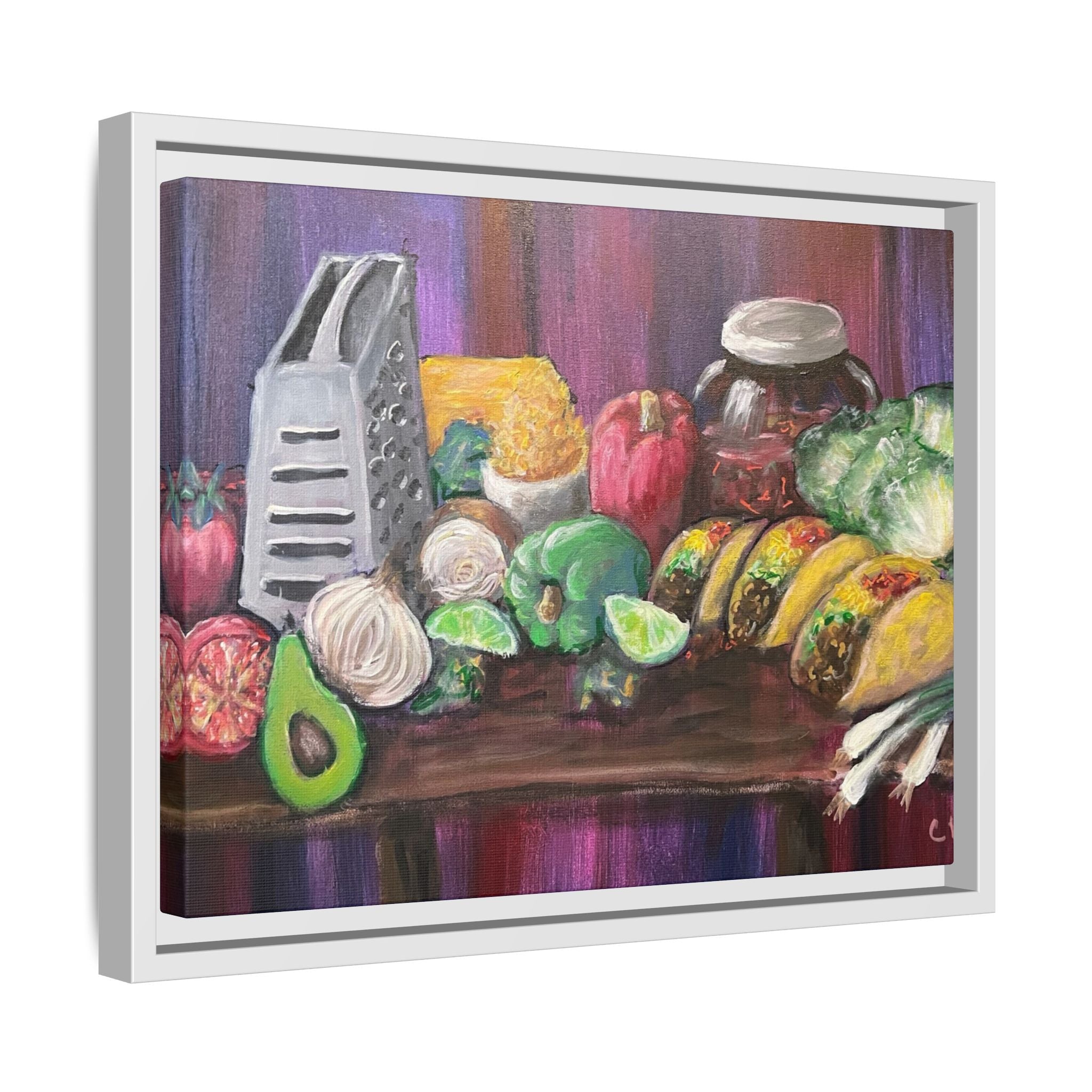 Taco Tuesday Framed Matte Canvas: Colorful Kitchen Still Life Painting