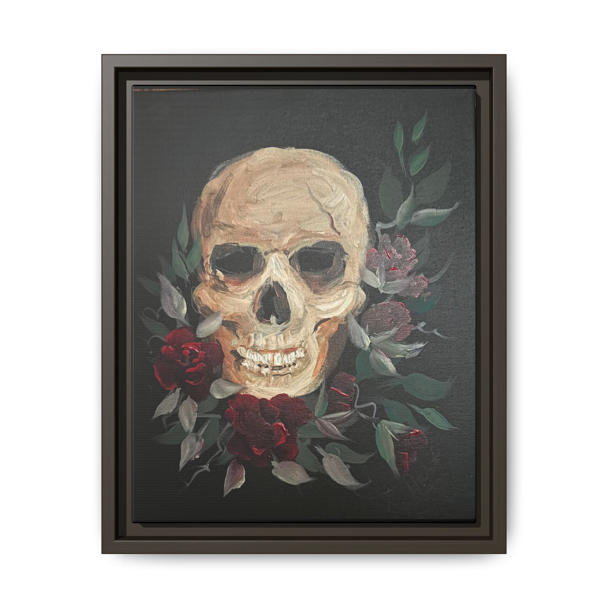 Framed Matte Canvas Skull & Roses Wall Art — Dark Gothic Home Decor