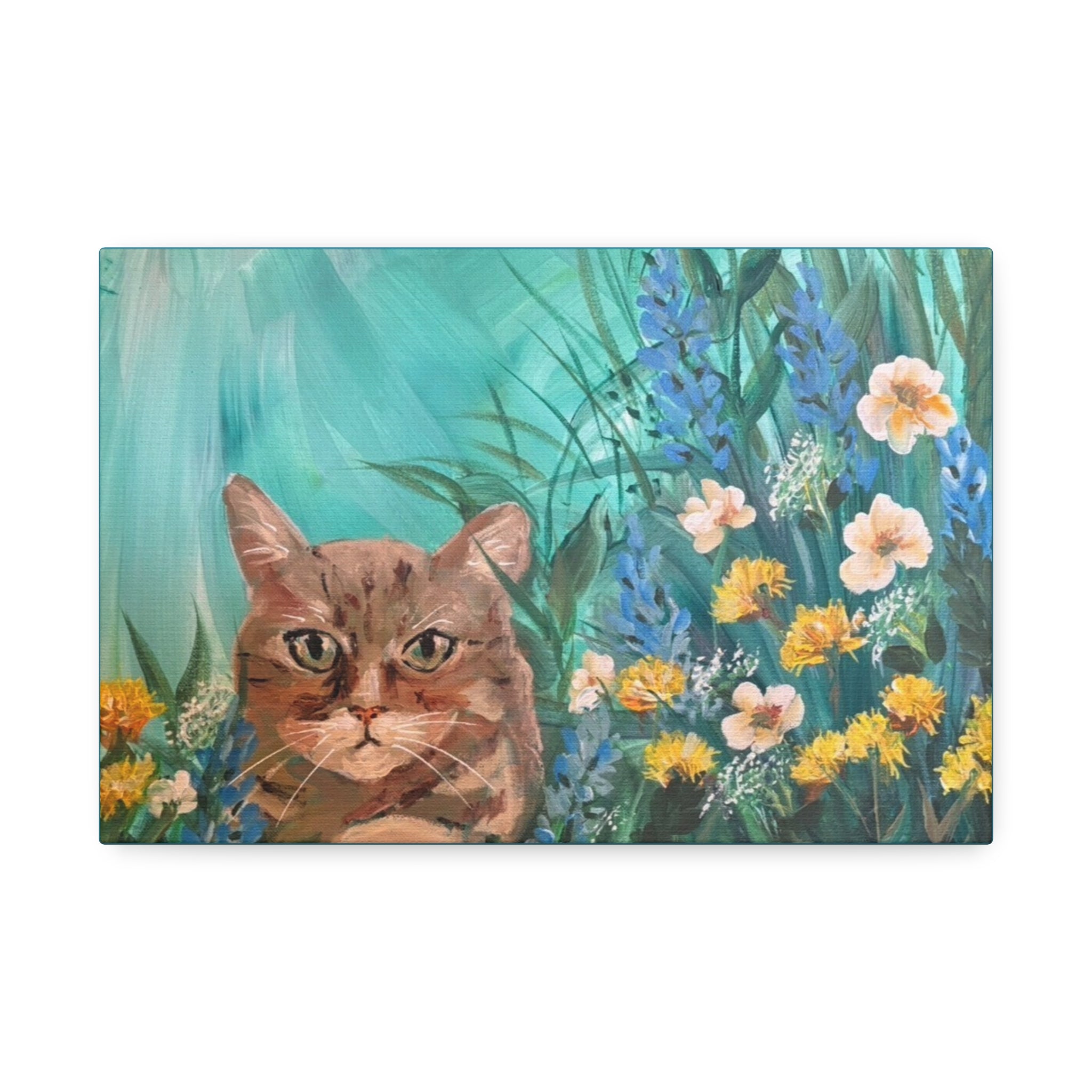Floral with Tabby Cat Canvas