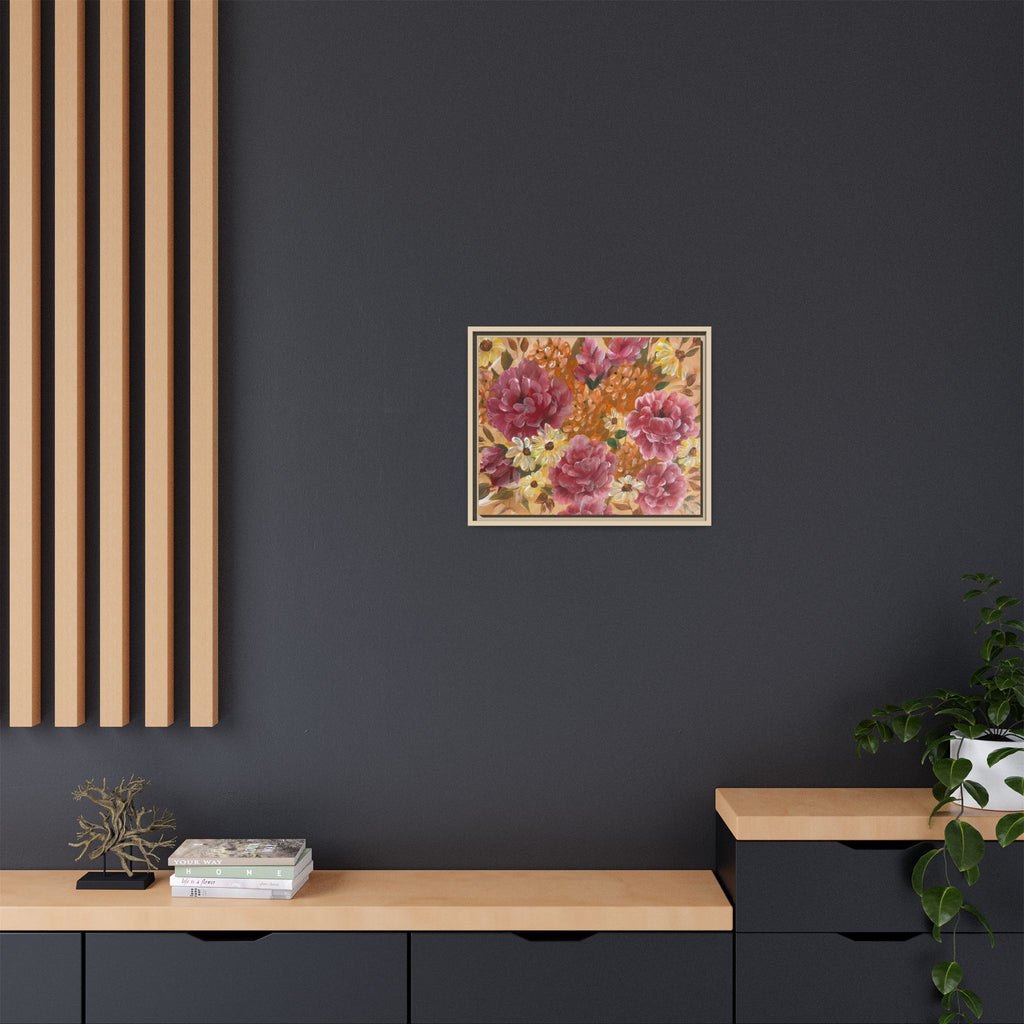 Warm Floral Framed Floral Canvas Print — Pink Peony & Daisies Wall Art