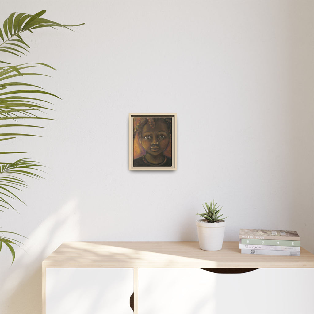 Framed Matte Canvas Portrait – African American Child Wall Art, Warm Earthtone Nursery Décor