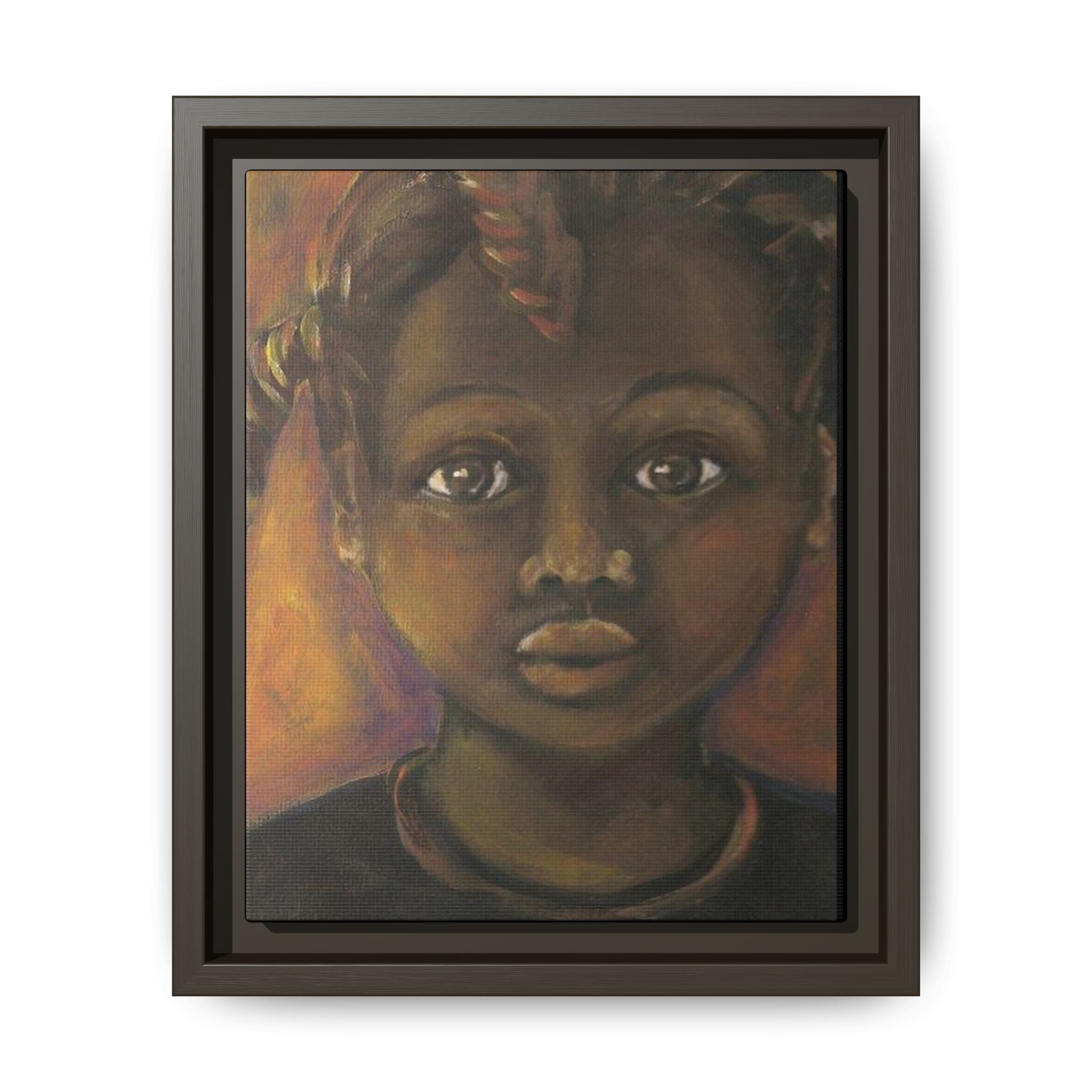Framed Matte Canvas Portrait – African American Child Wall Art, Warm Earthtone Nursery Décor