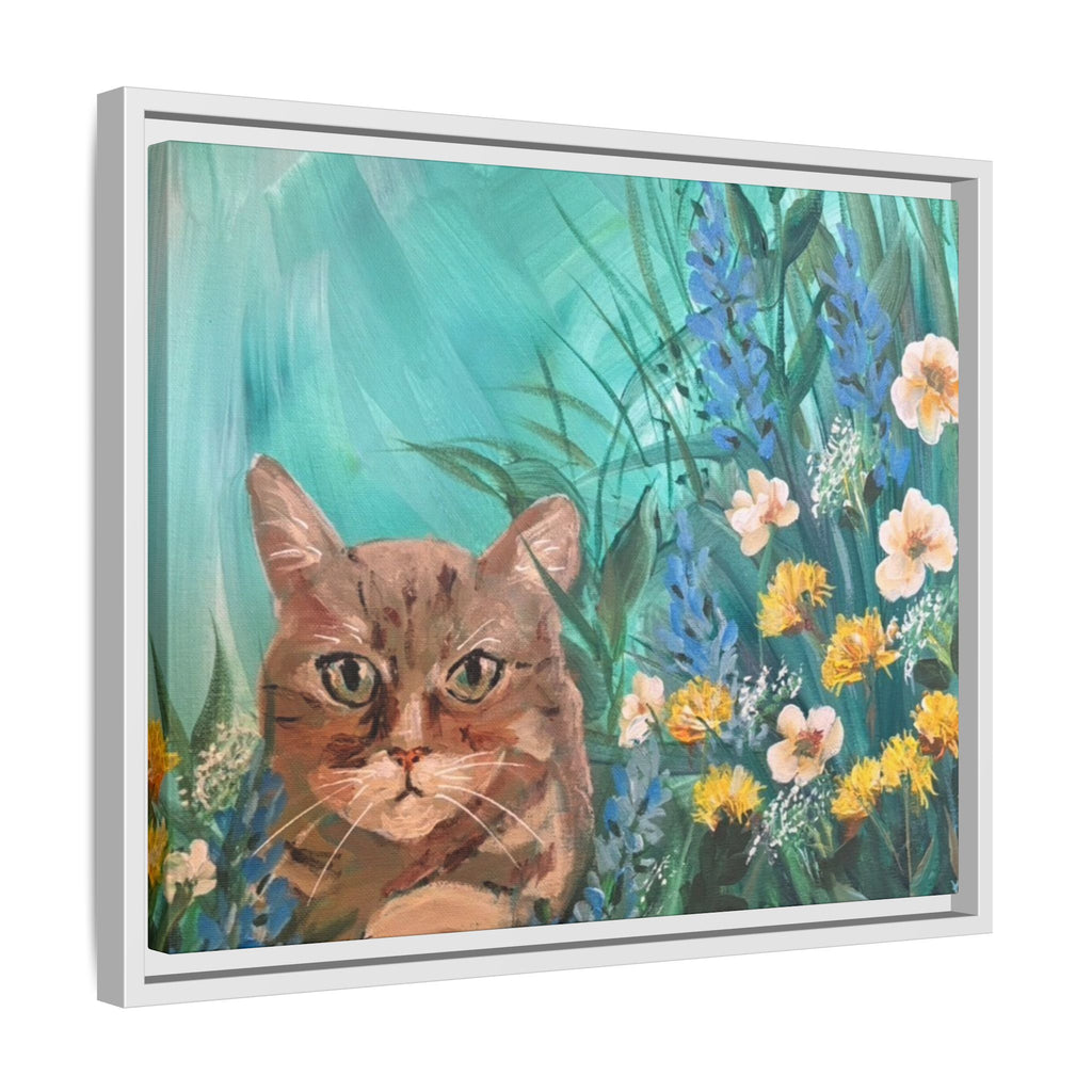 Framed Cat Portrait Canvas — Floral Wall Art