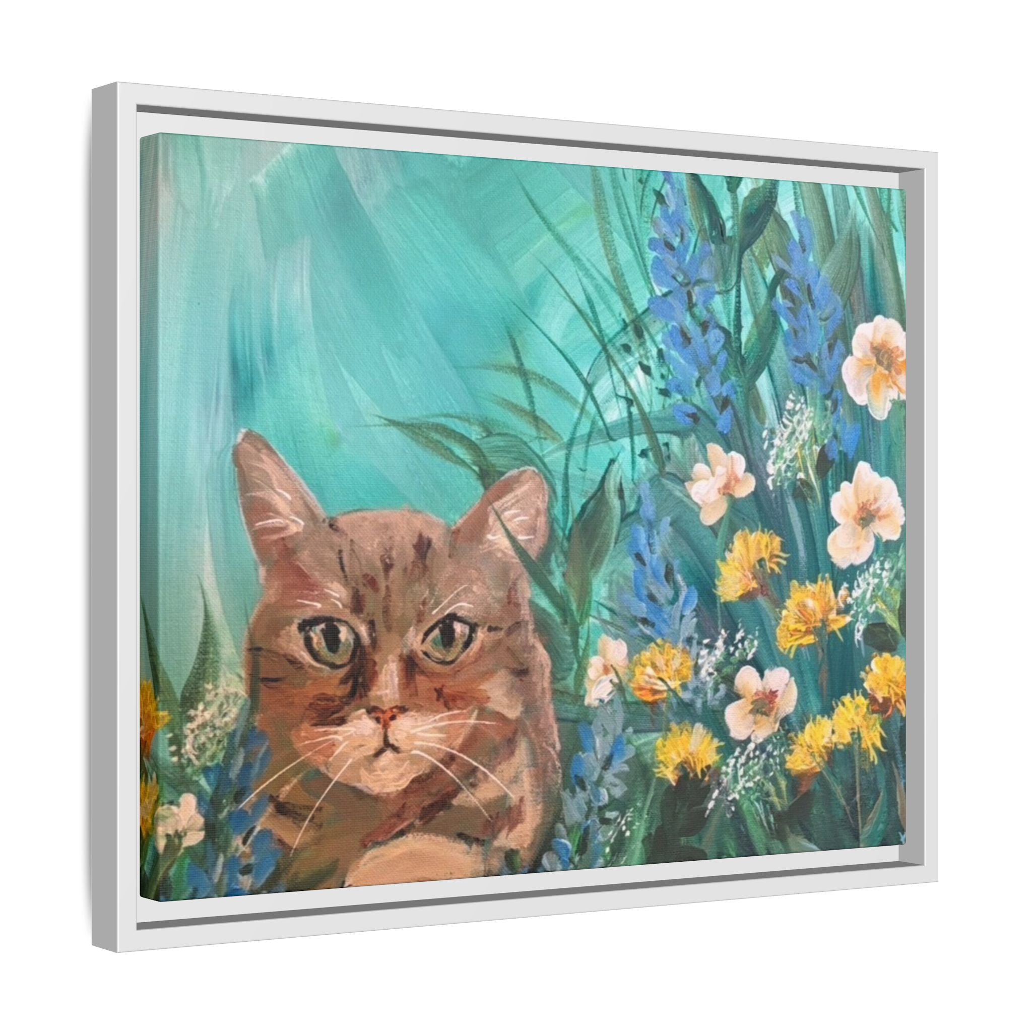 Framed Cat Portrait Canvas — Floral Wall Art