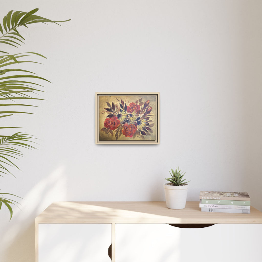 Framed Floral Canvas Wall Art — Vintage Rose Bouquet Matte Print