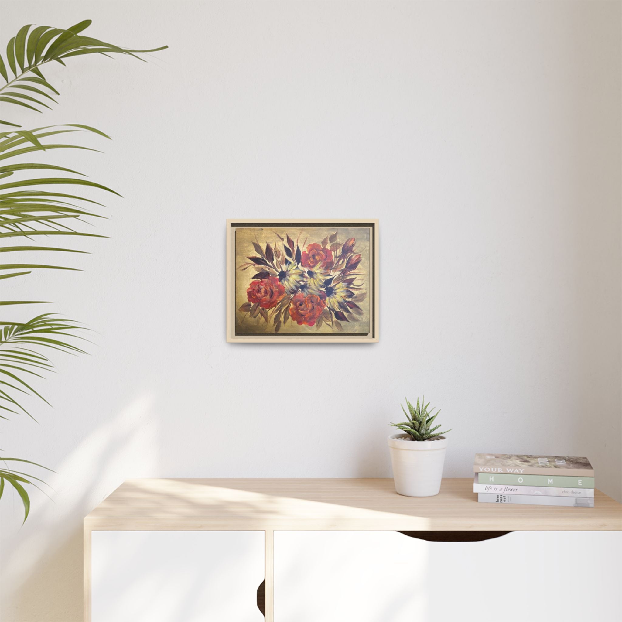 Framed Floral Canvas Wall Art — Vintage Rose Bouquet Matte Print