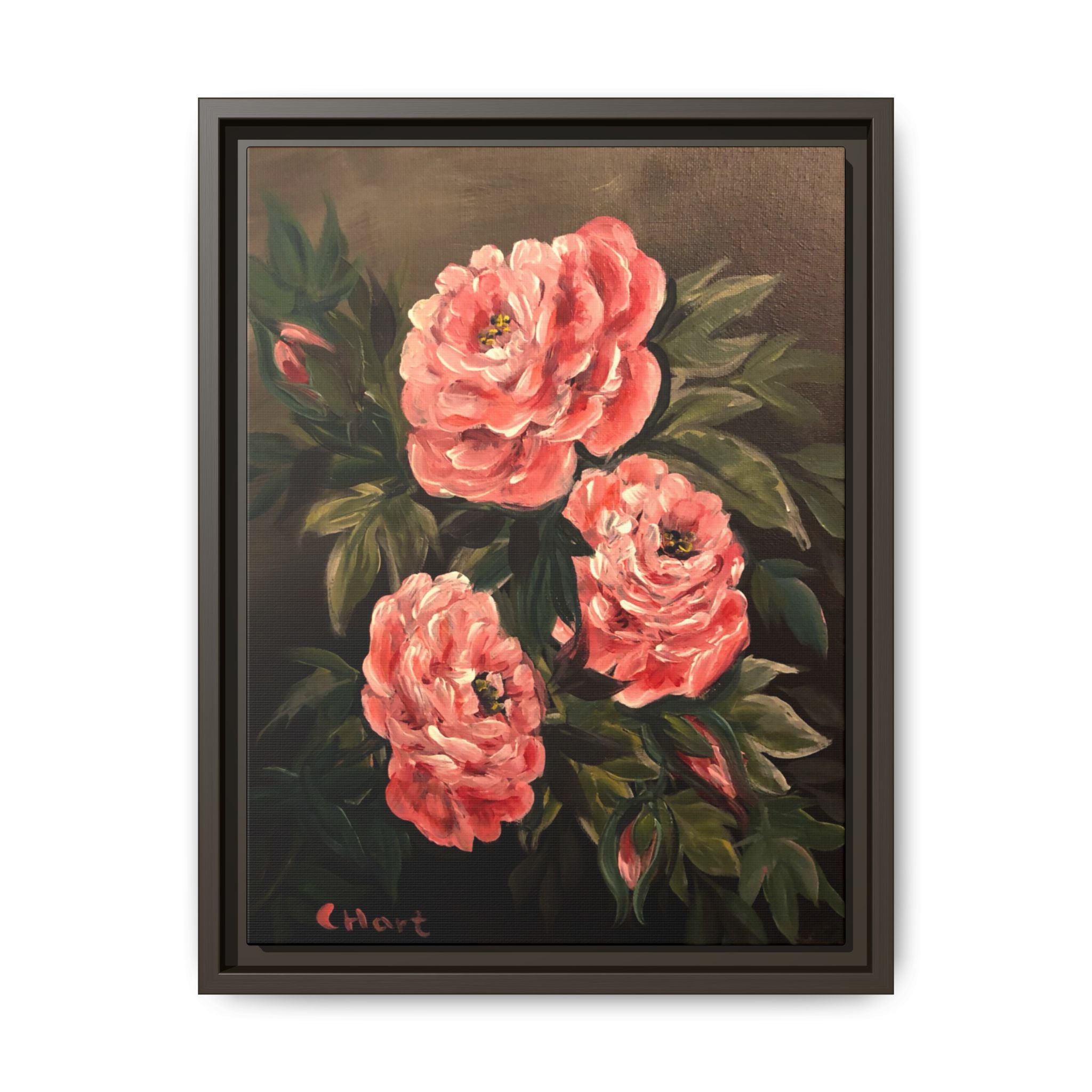 Framed Floral Canvas Art — Pink Peonies Matte Print