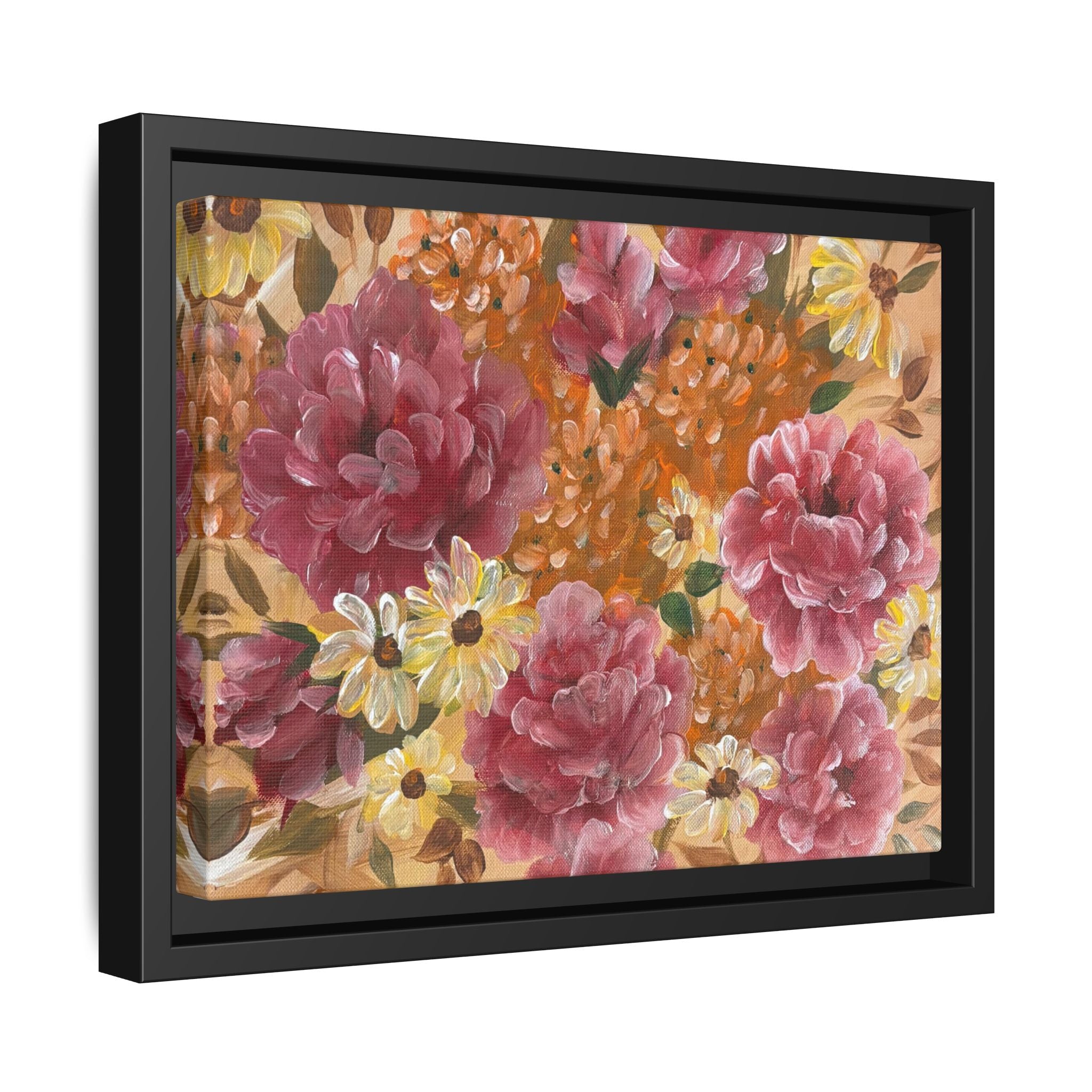 Warm Framed Floral Canvas Print — Vintage Pink Peonies Wall Art