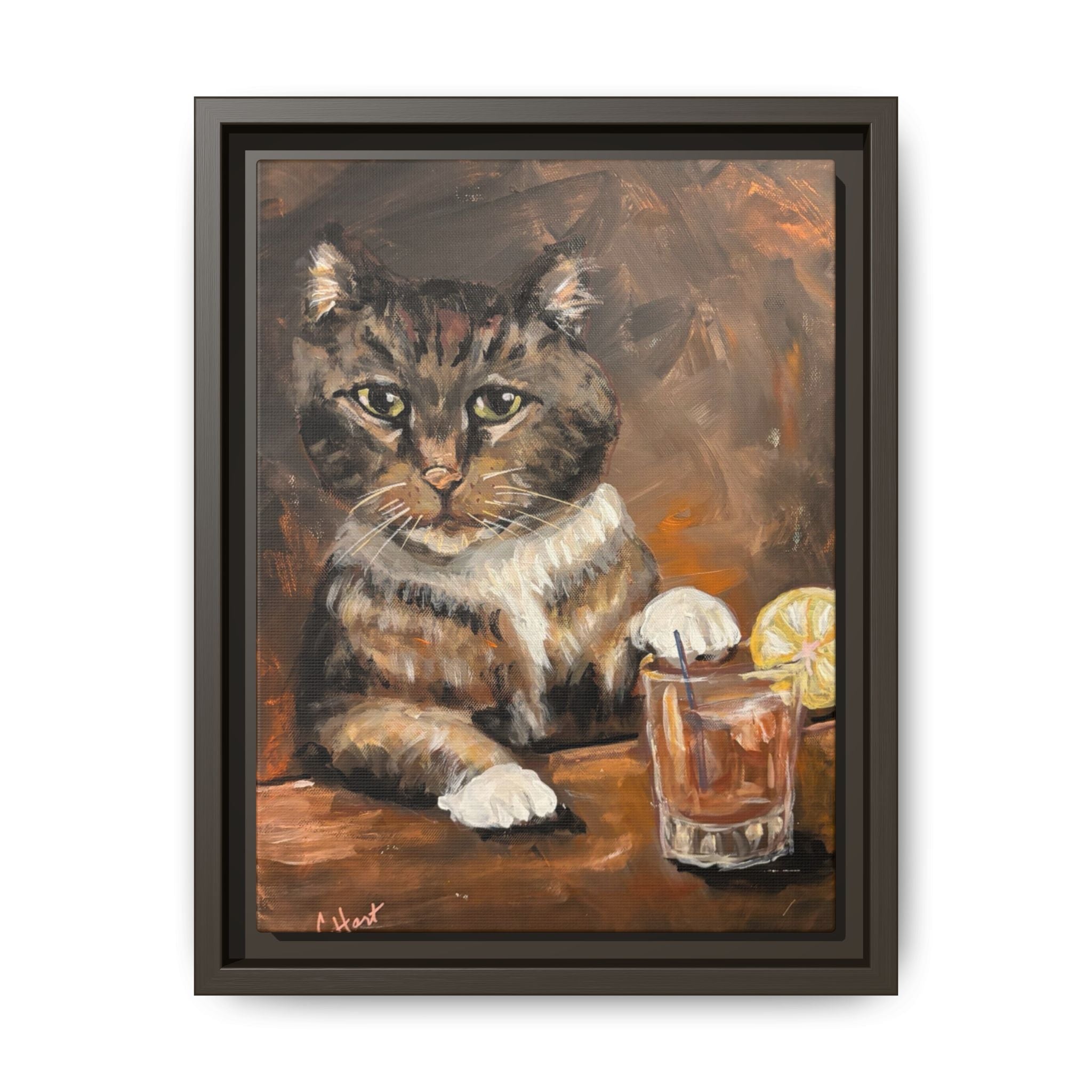 Tabby Cat With Drink - Matte Canvas Wall Art