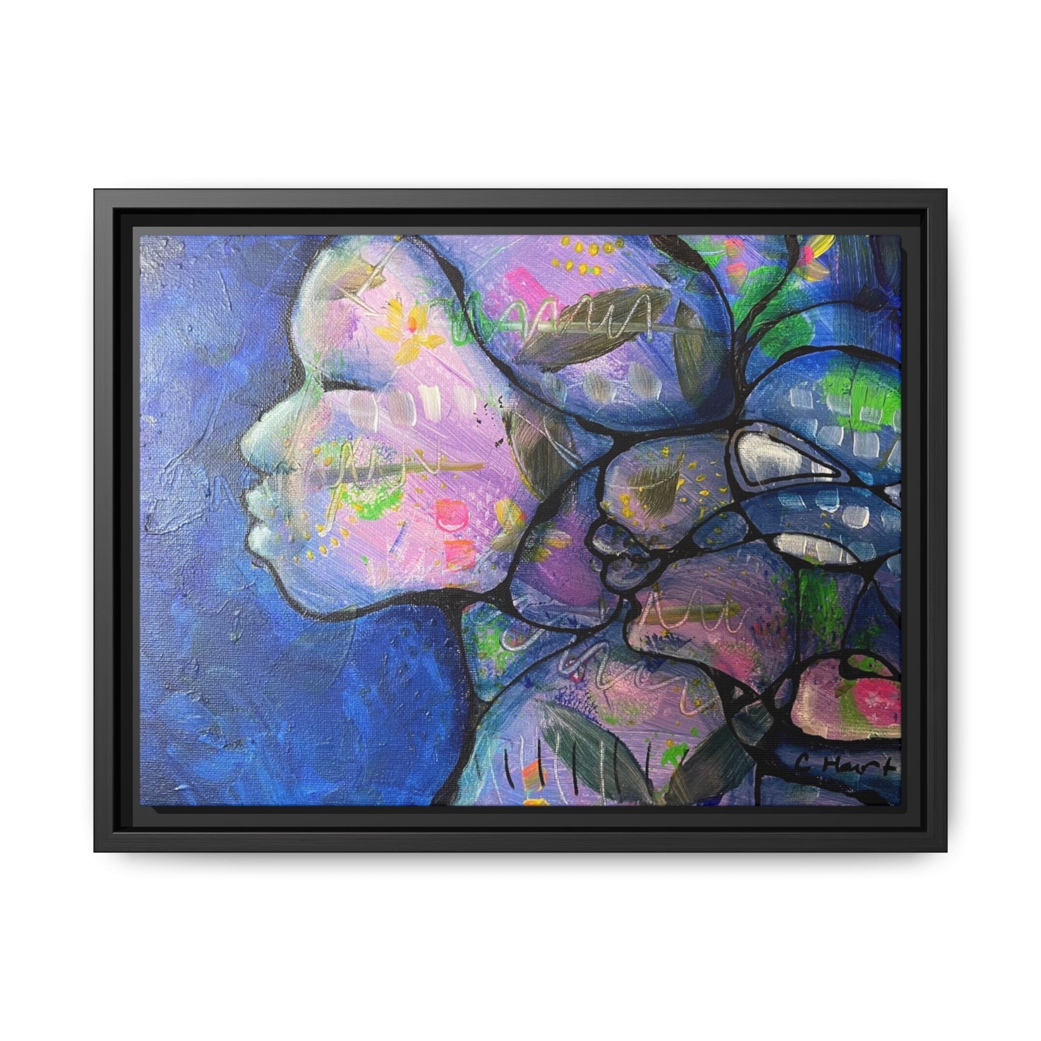 Abstract Woman Framed Matte Canvas Art — Colorful Abstract Profile Portrait