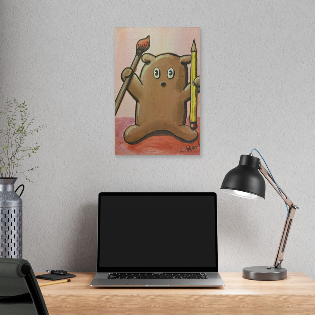 Cute Bear Artist Canvas Print — Whimsical Kids Room Wall Art