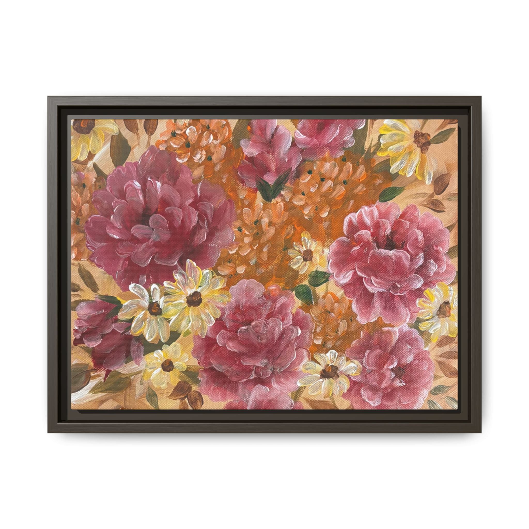 Warm Framed Floral Canvas Print — Vintage Pink Peonies Wall Art