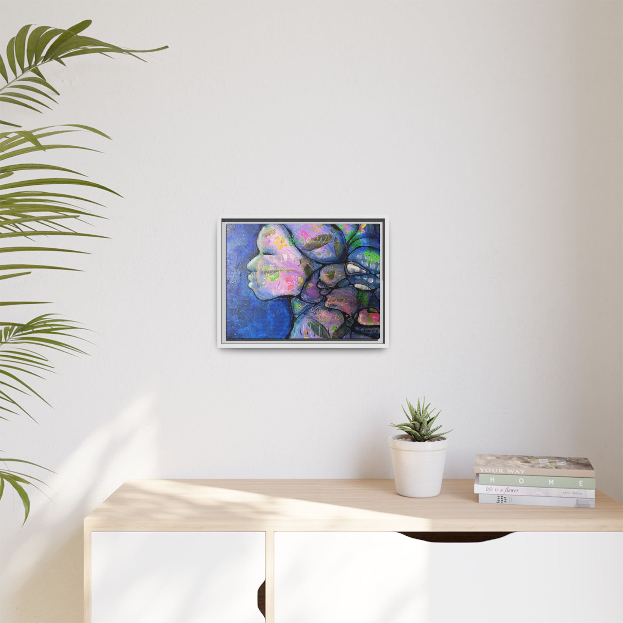 Abstract Woman Framed Matte Canvas Art — Colorful Abstract Profile Portrait