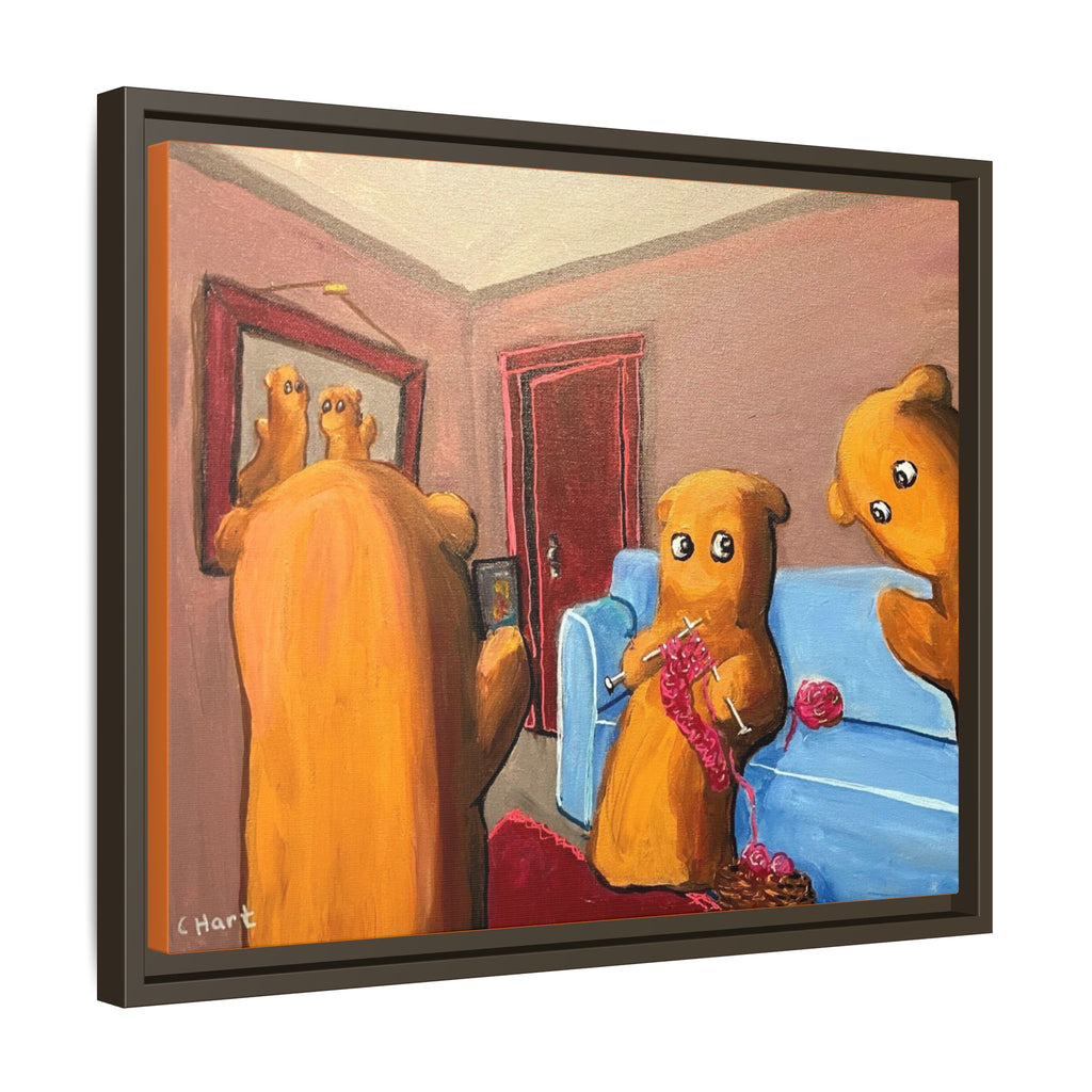 Whimsical Bear Family Framed Canvas Art — Matte Multi-Color Wall Decor
